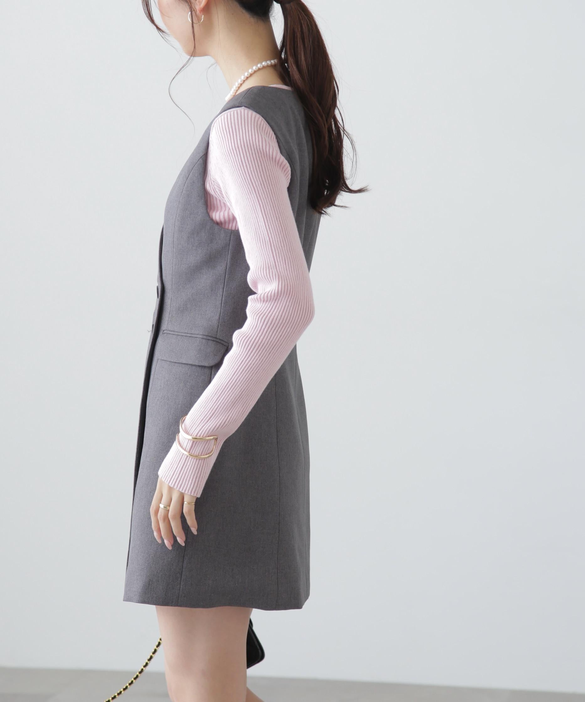 ジレ風ラップミニジャンパースカート グレー