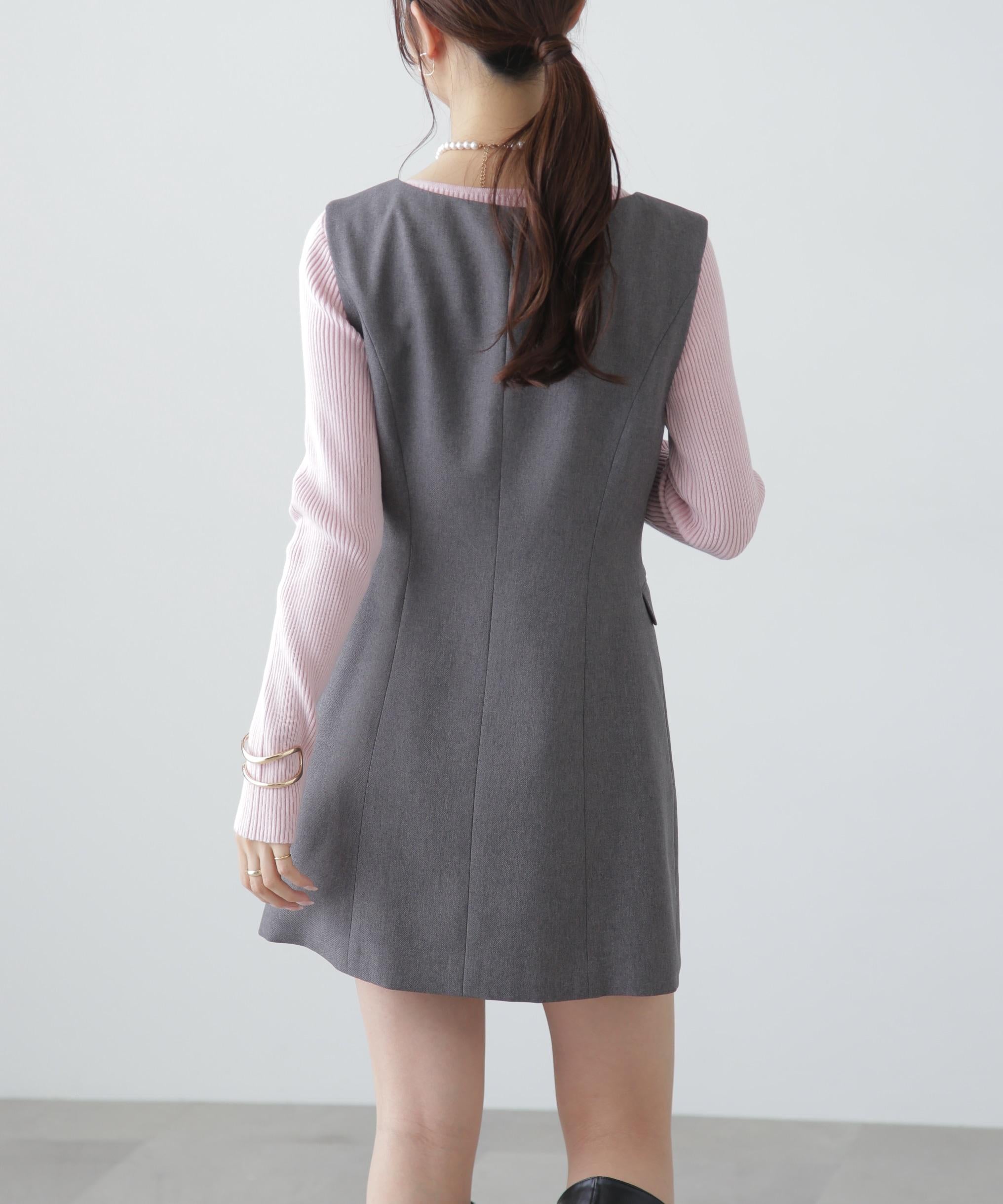 ジレ風ラップミニジャンパースカート グレー
