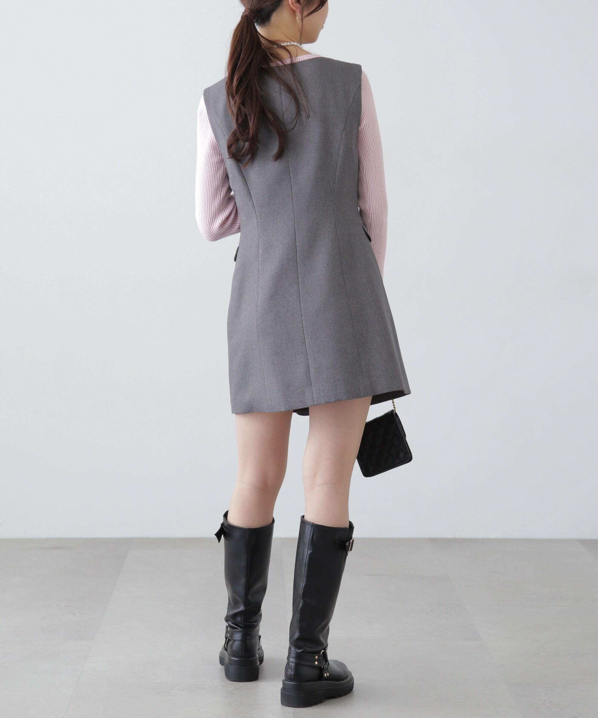 ジレ風ラップミニジャンパースカート グレー