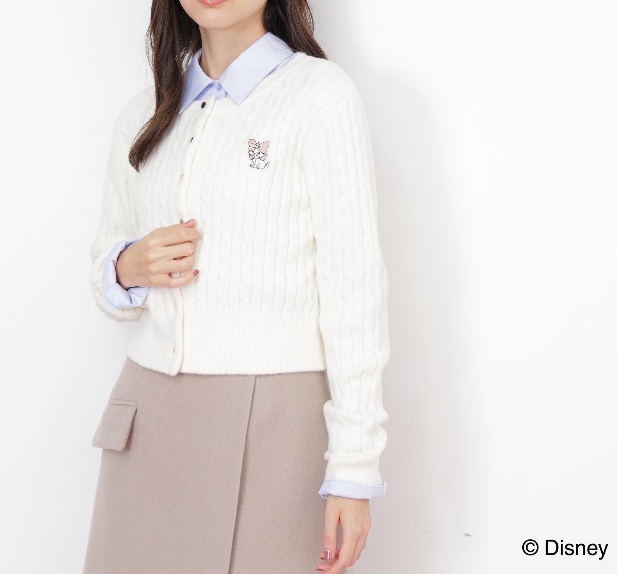 Disney Marie/シャギーケーブルカーディガン ホワイト