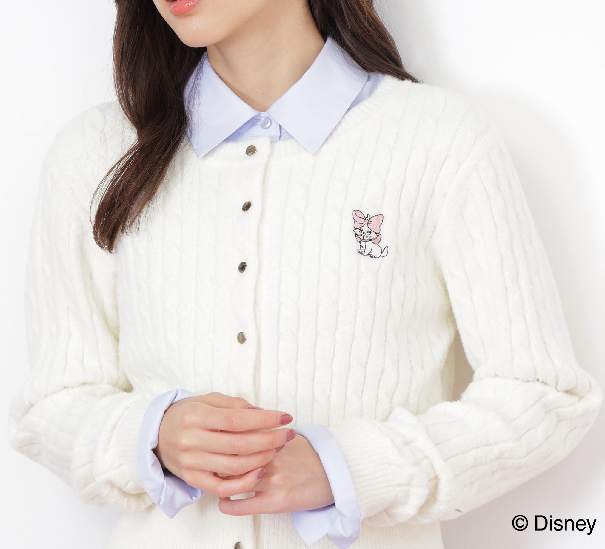 Disney Marie/シャギーケーブルカーディガン ホワイト