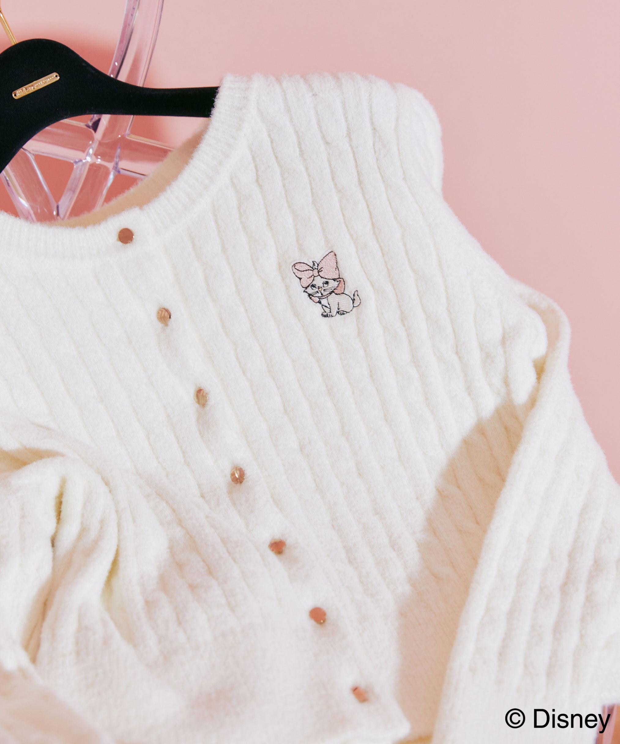 Disney Marie/シャギーケーブルカーディガン ホワイト