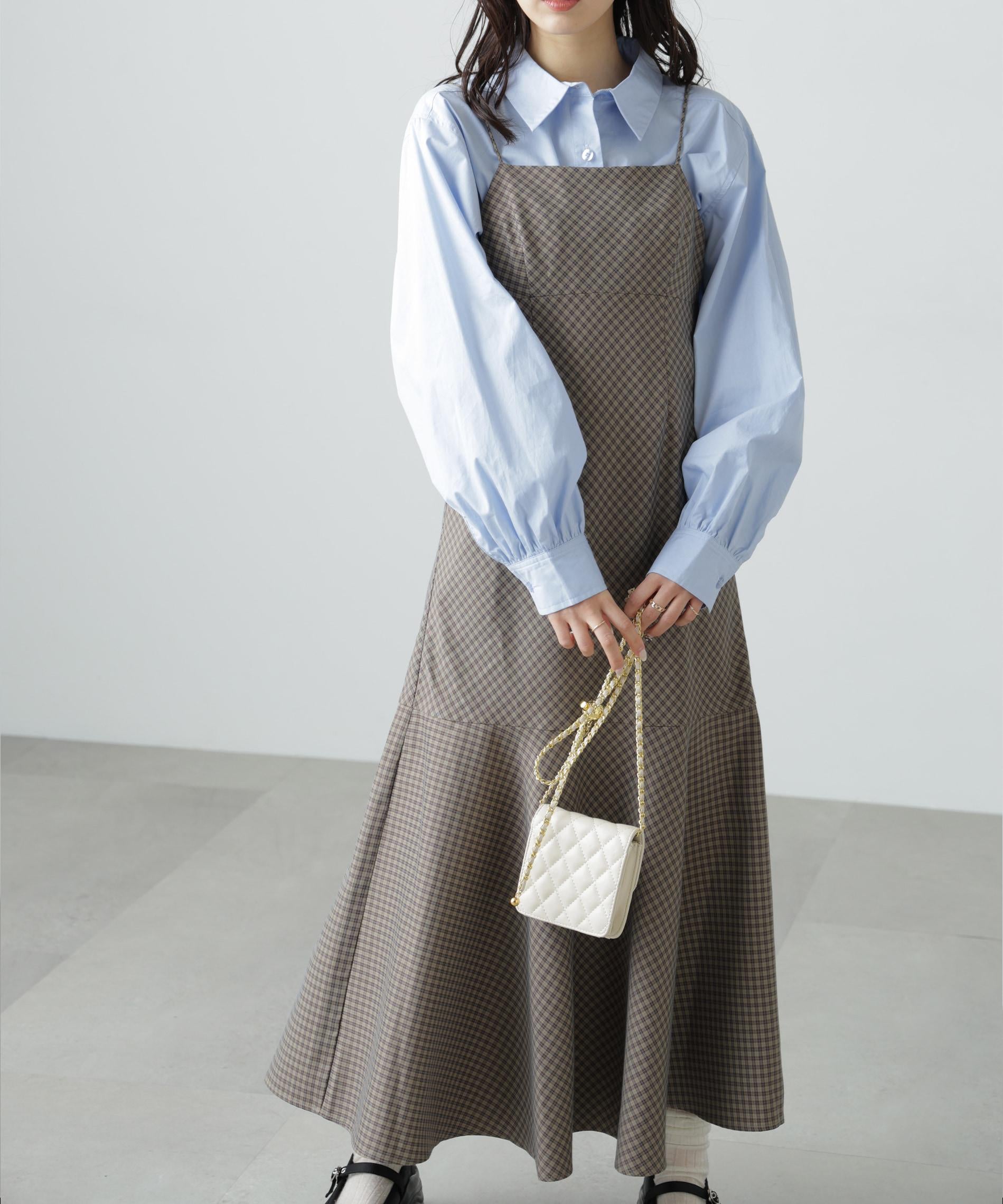 2ストラップマーメイドキャミワンピース ブラウンベース1