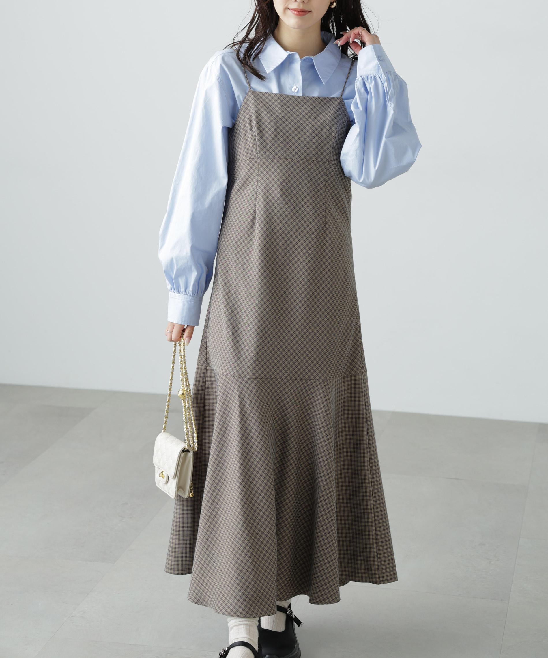 2ストラップマーメイドキャミワンピース ブラウンベース1