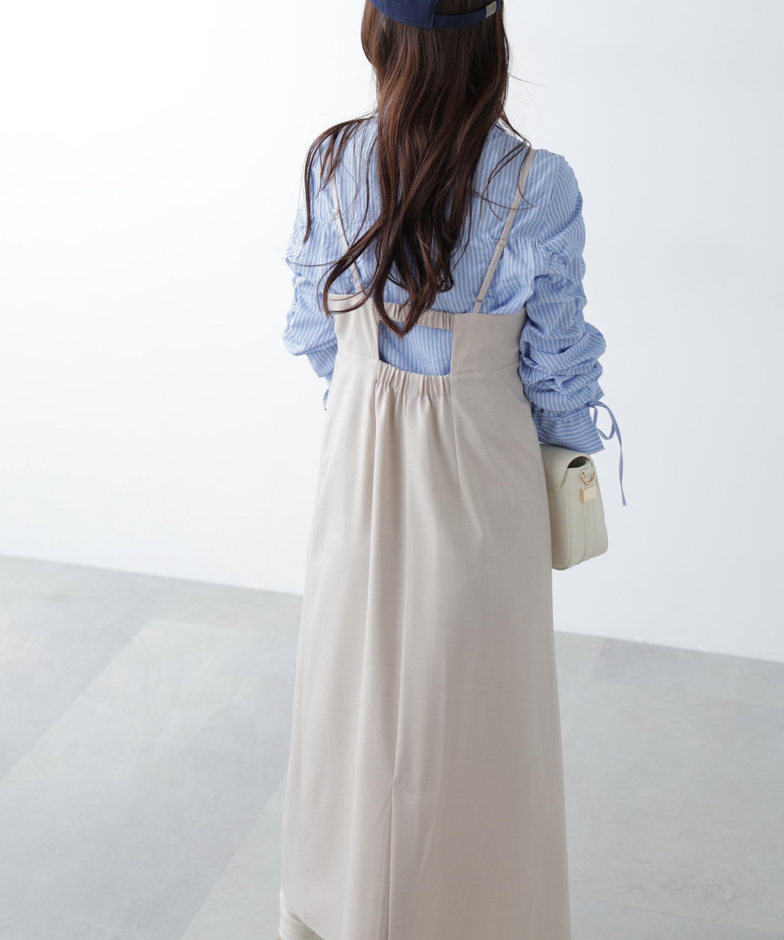 梳毛調合繊ステッチナローキャミワンピース ライトベージュ