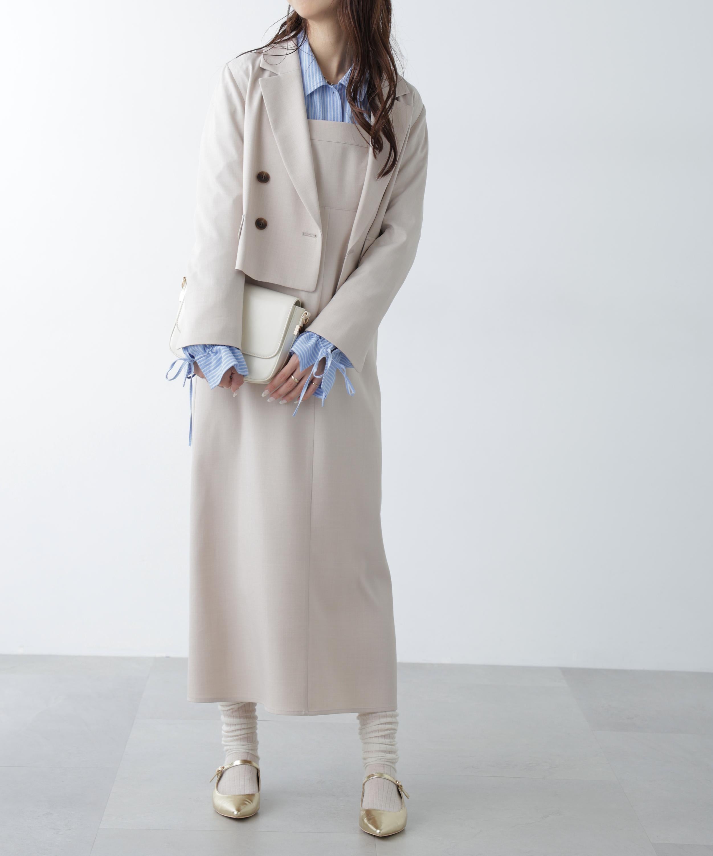 梳毛調合繊ステッチナローキャミワンピース ライトベージュ