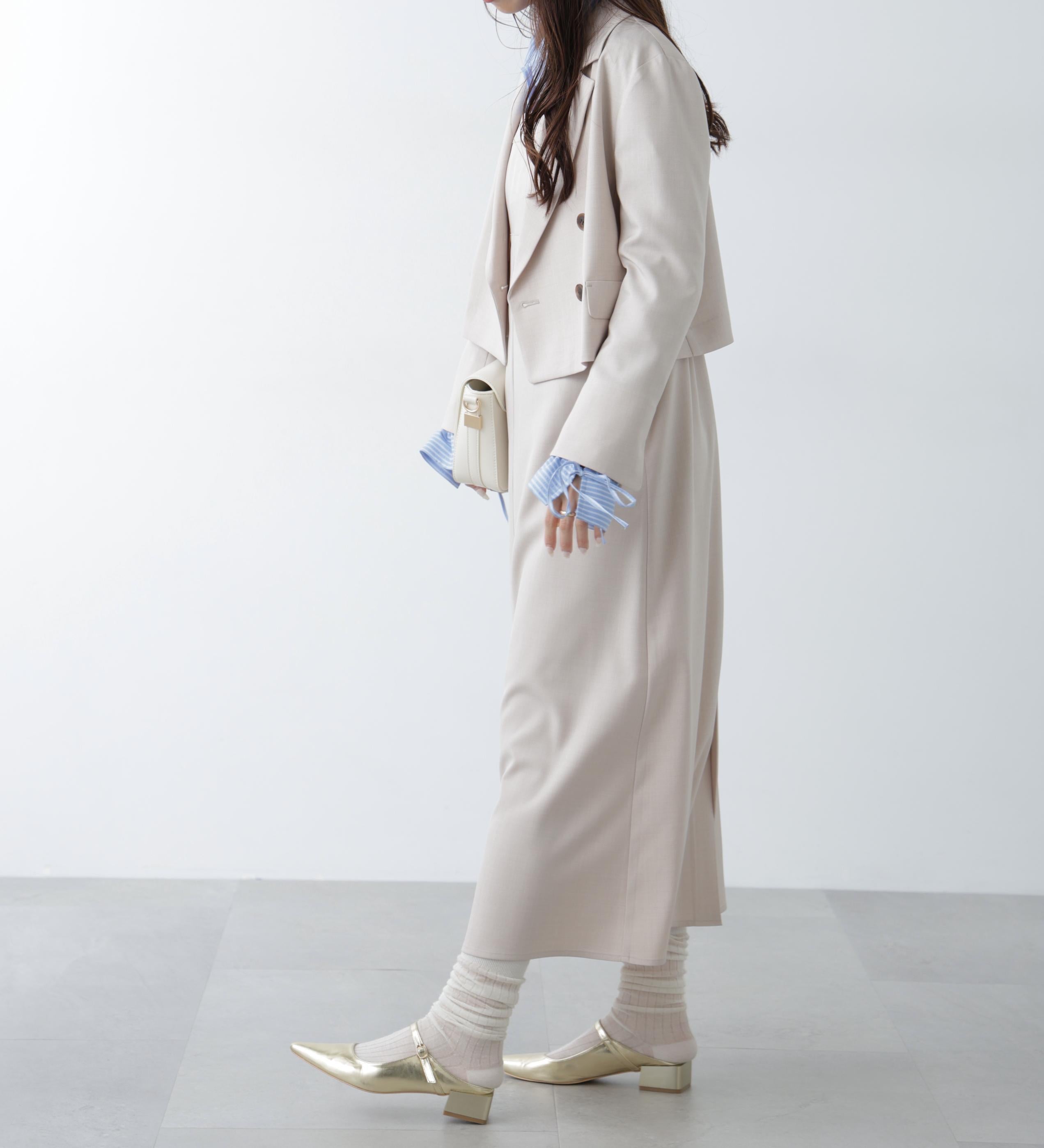 梳毛調合繊ステッチナローキャミワンピース ライトベージュ