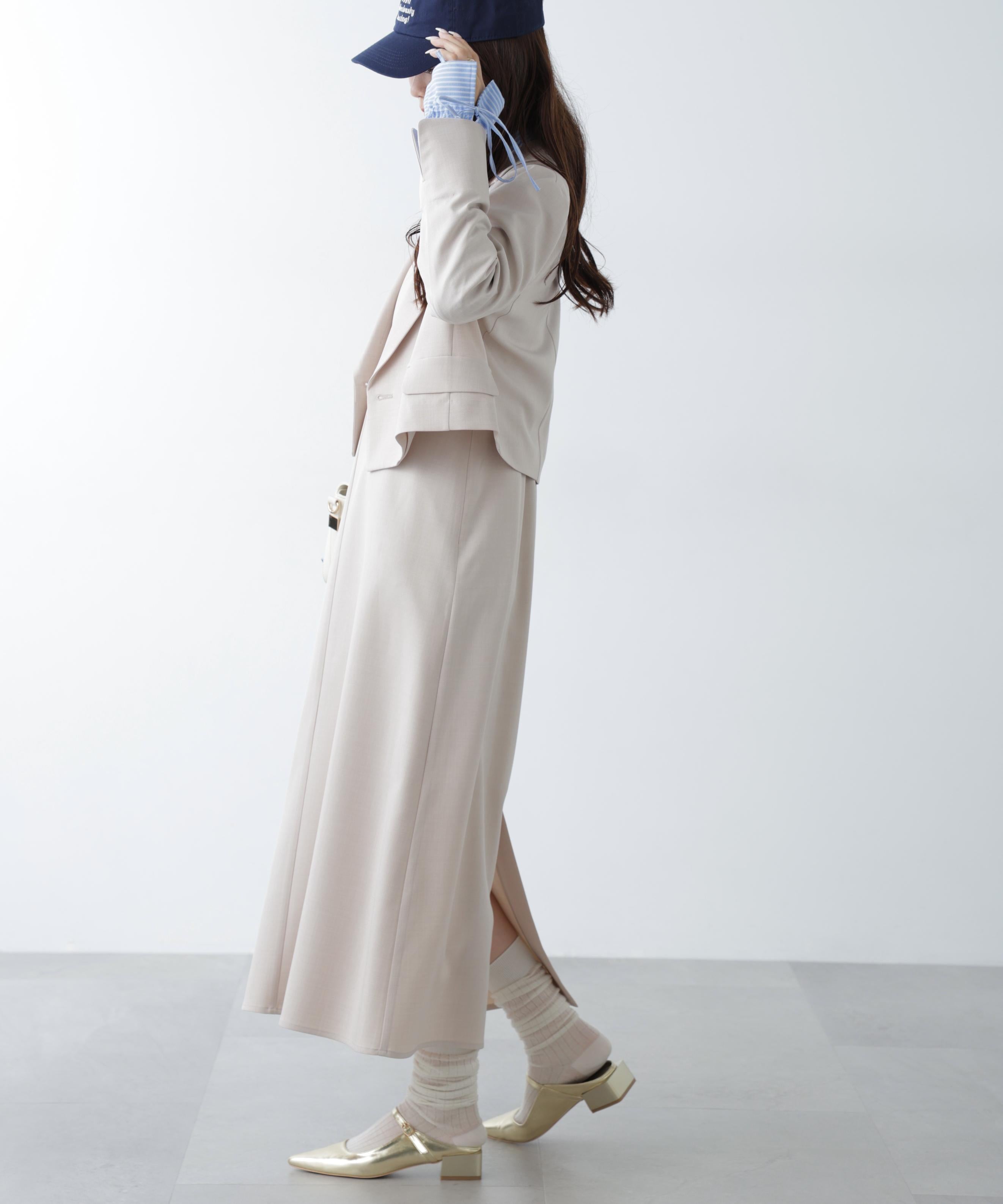 梳毛調合繊ステッチナローキャミワンピース ライトベージュ