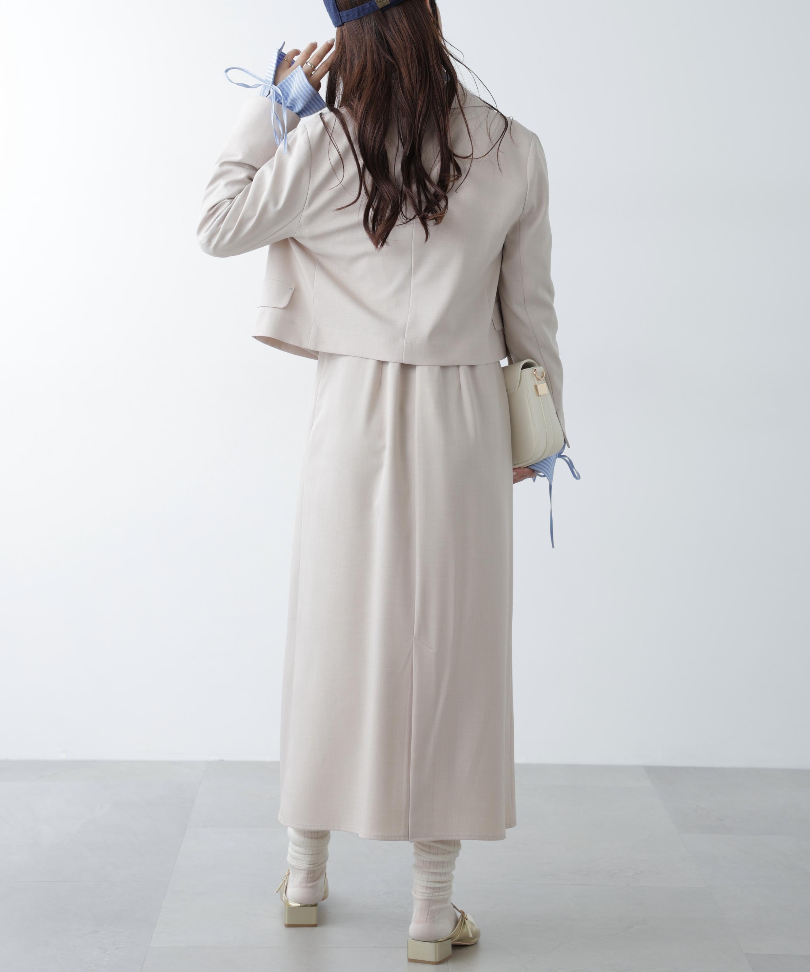 梳毛調合繊ステッチナローキャミワンピース ライトベージュ