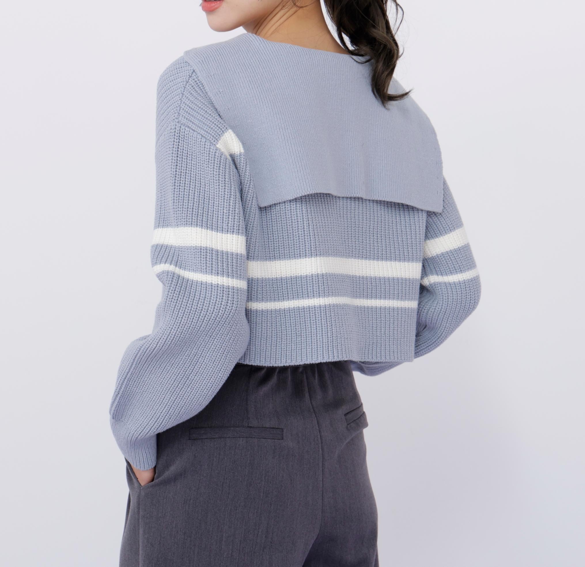 ビッグカラー畔ニット ブルーボーダー1