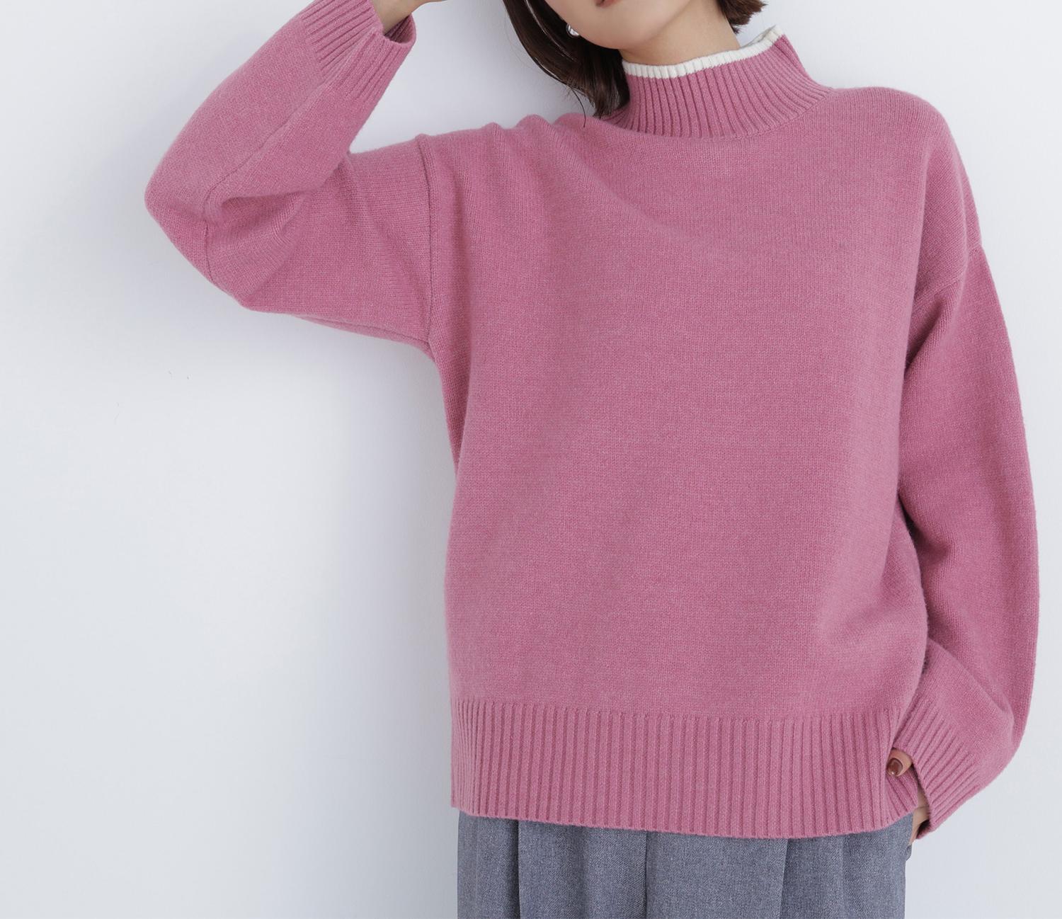 バックボタンタートルニット ピンク
