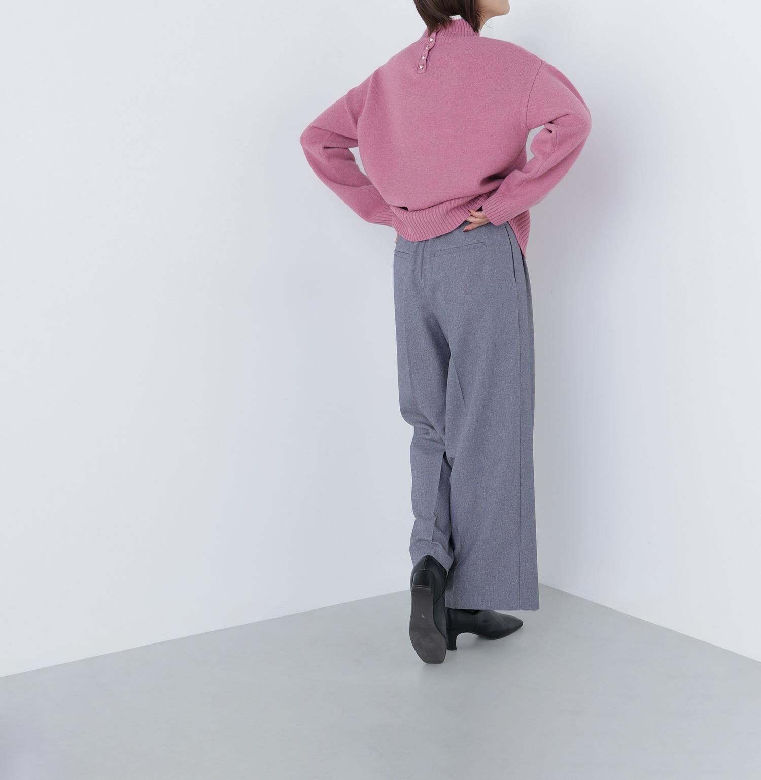 バックボタンタートルニット ピンク