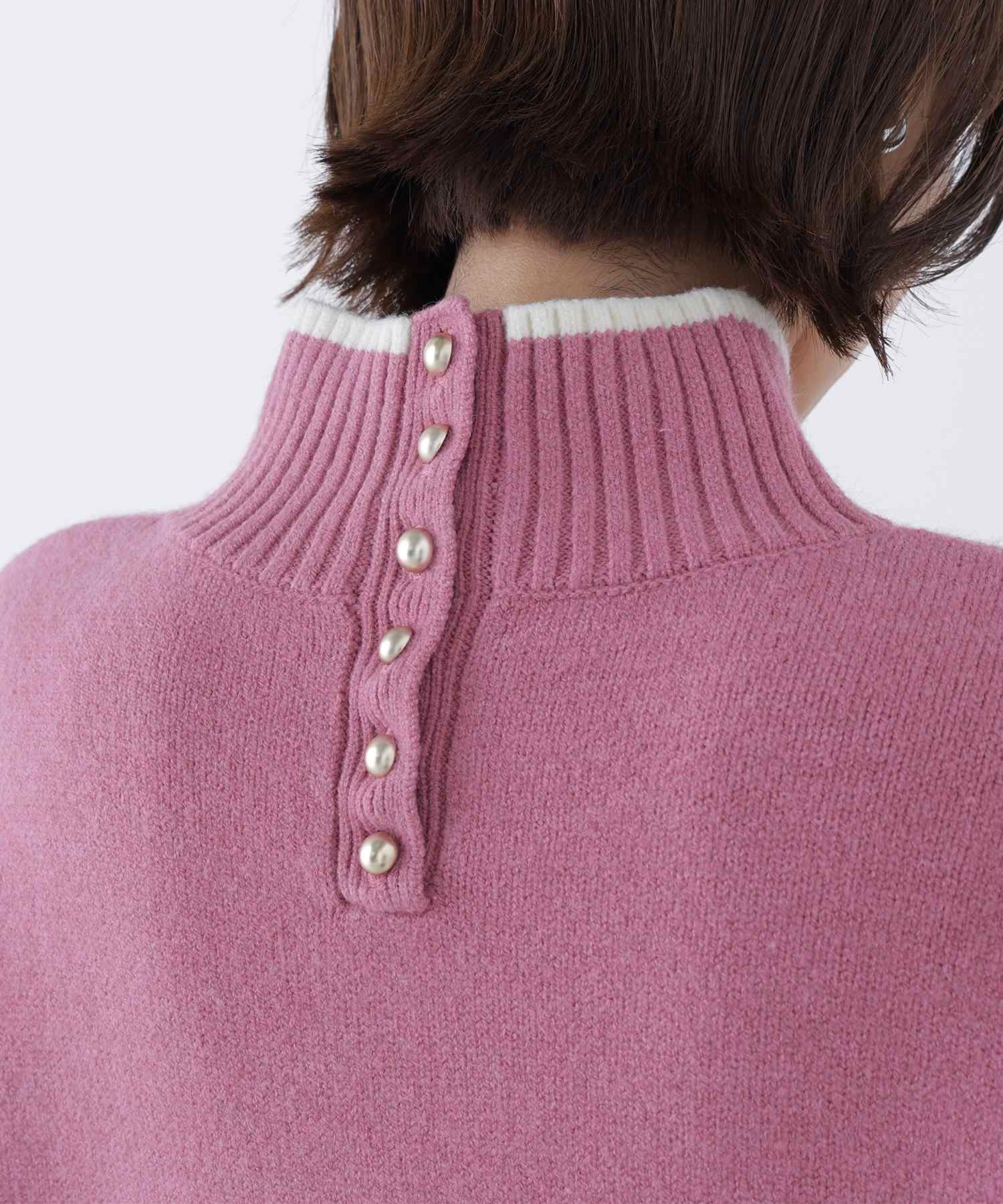 バックボタンタートルニット ピンク