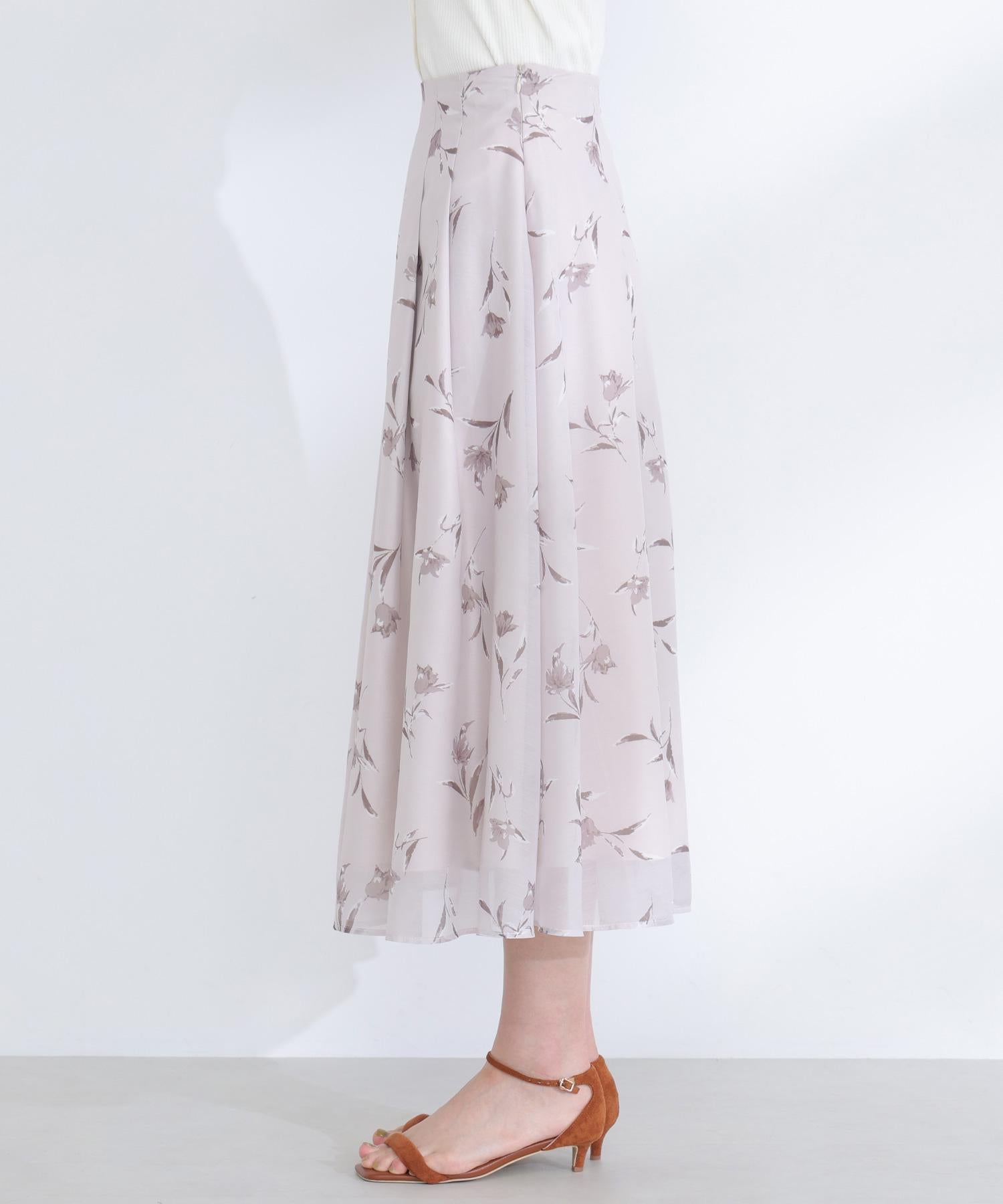 フラワープリントフレアスカート ベージュベース2