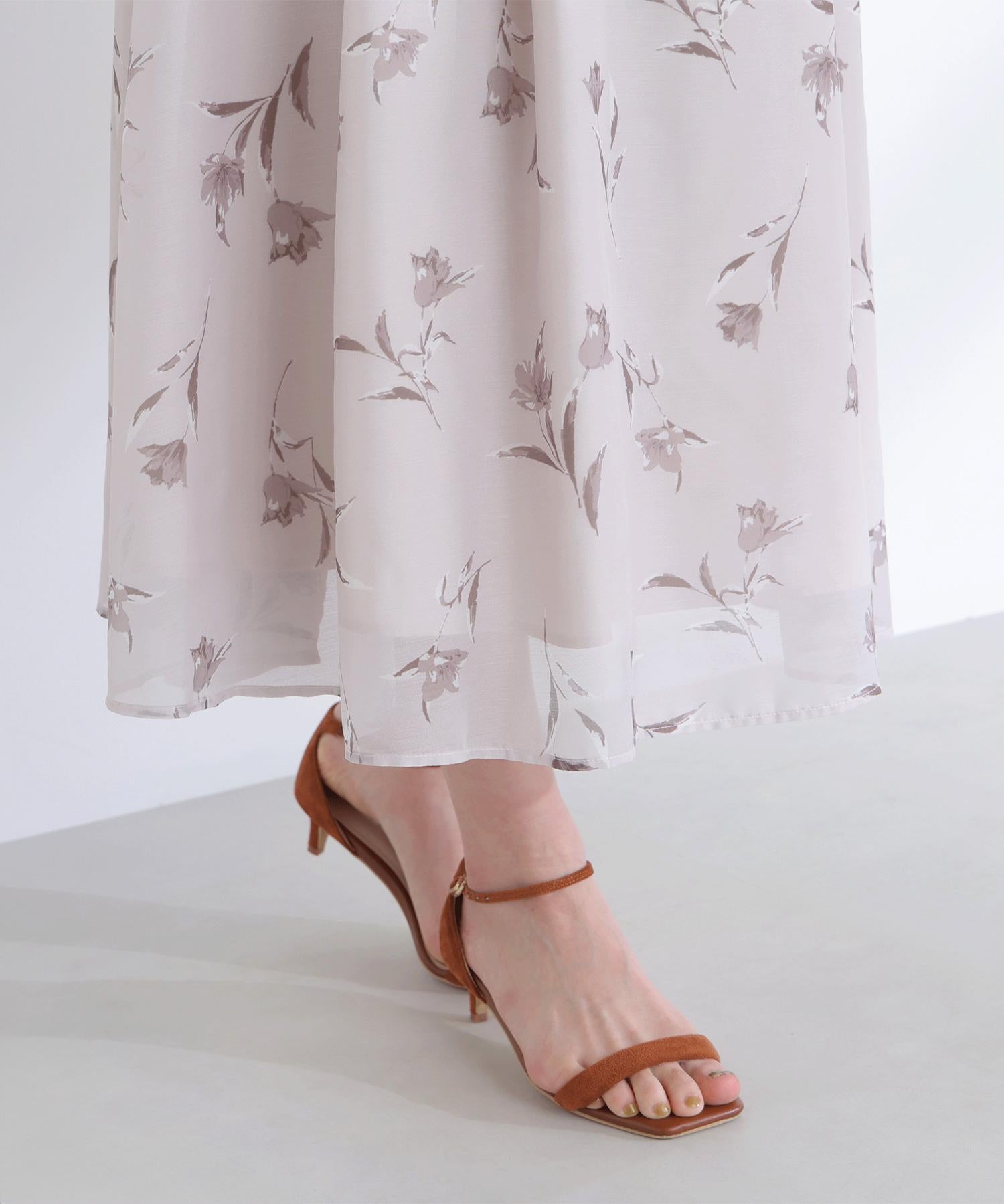 フラワープリントフレアスカート ベージュベース2