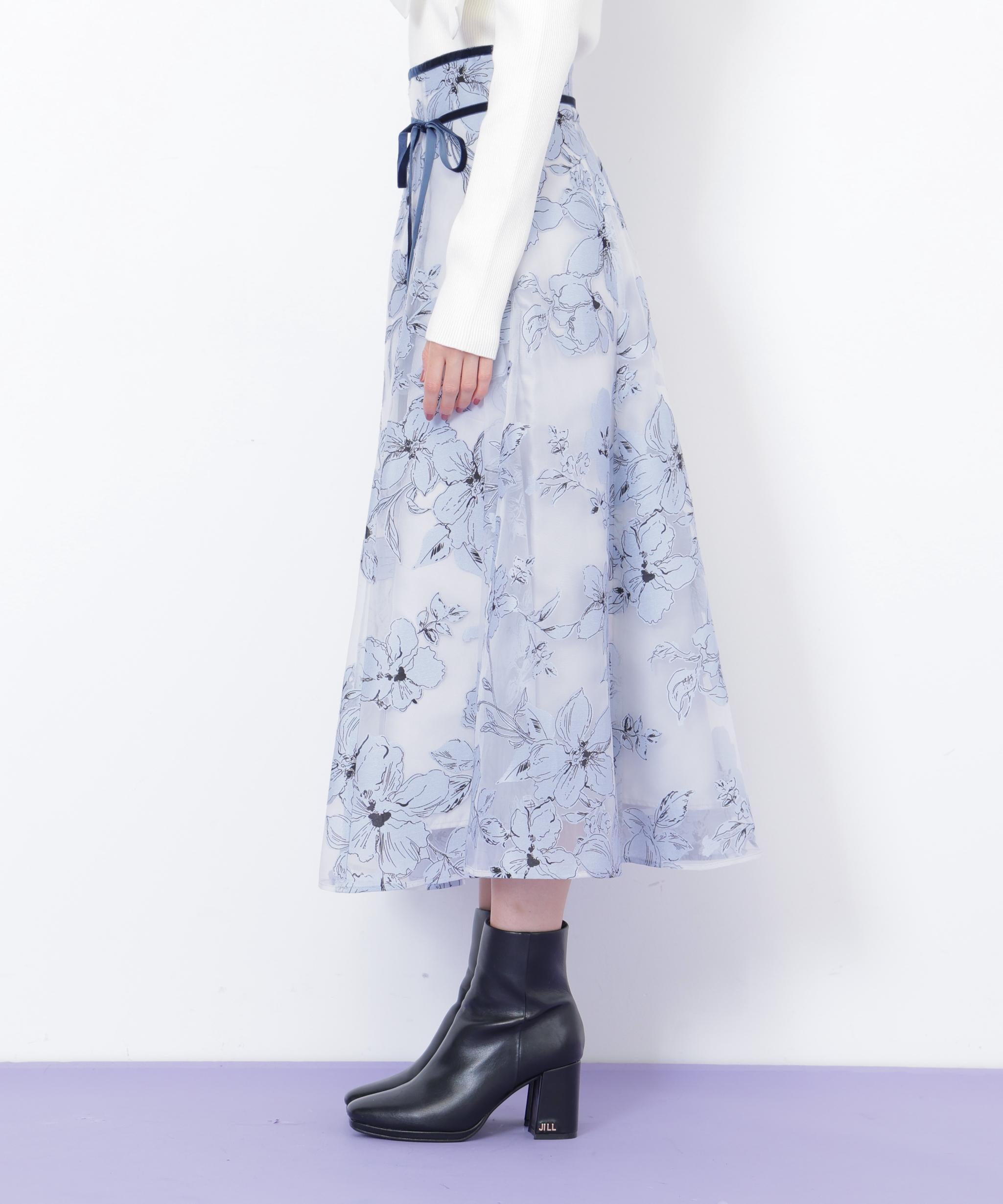ベロアリボンオパールフラワースカート ブルー