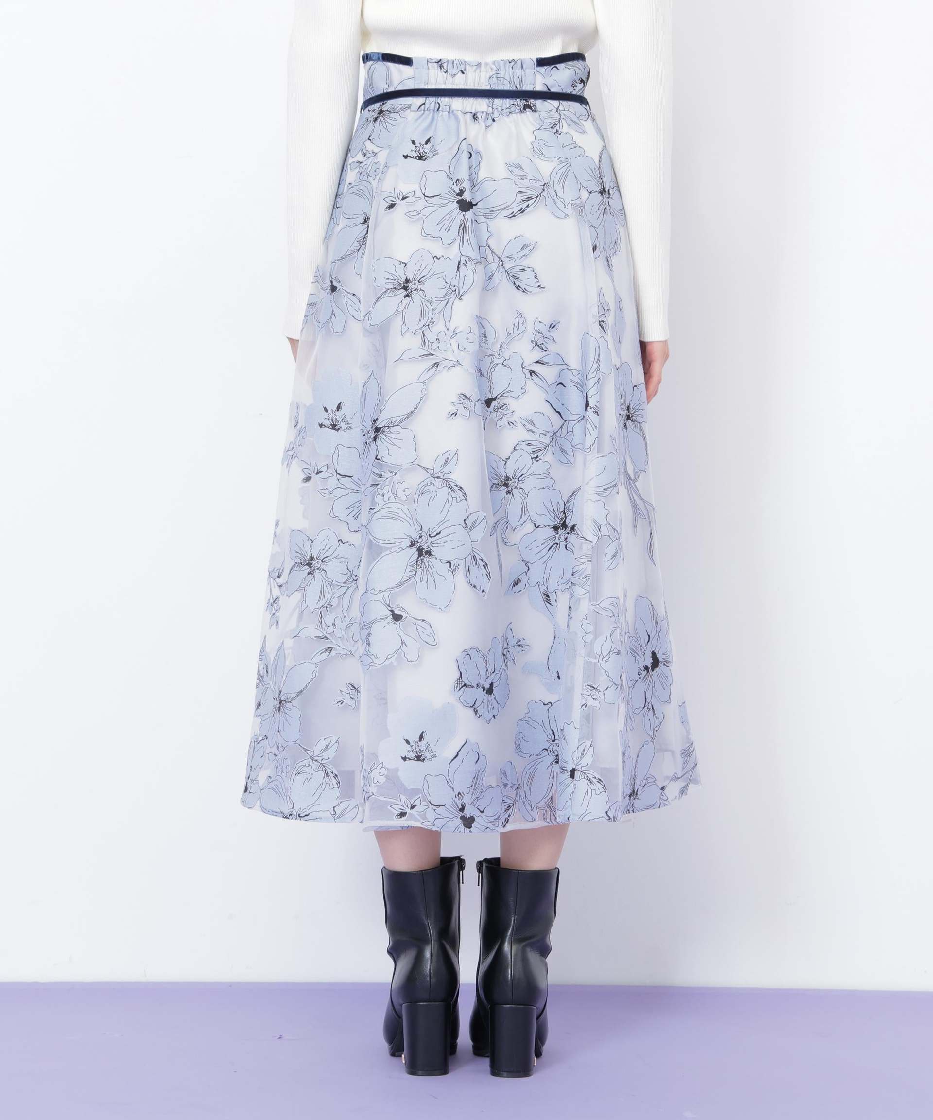 ベロアリボンオパールフラワースカート ブルー