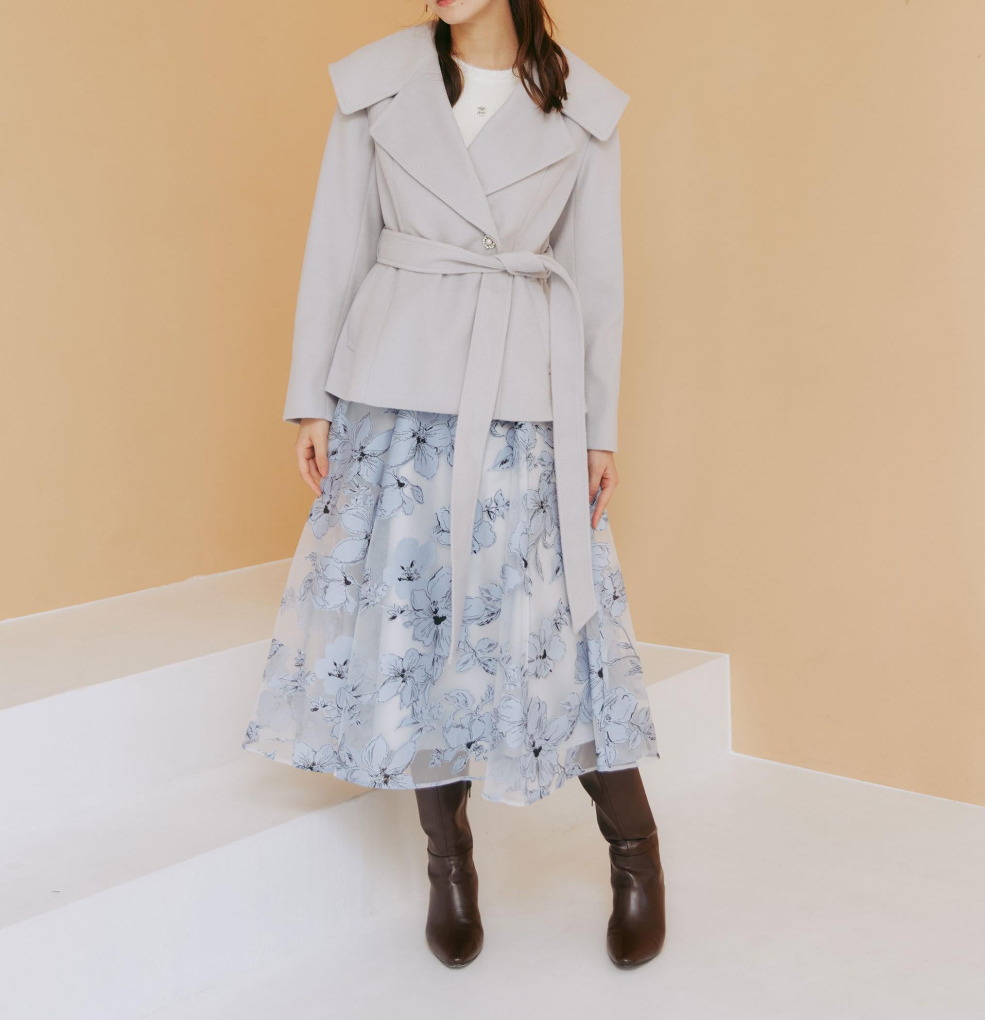 ベロアリボンオパールフラワースカート ブルー