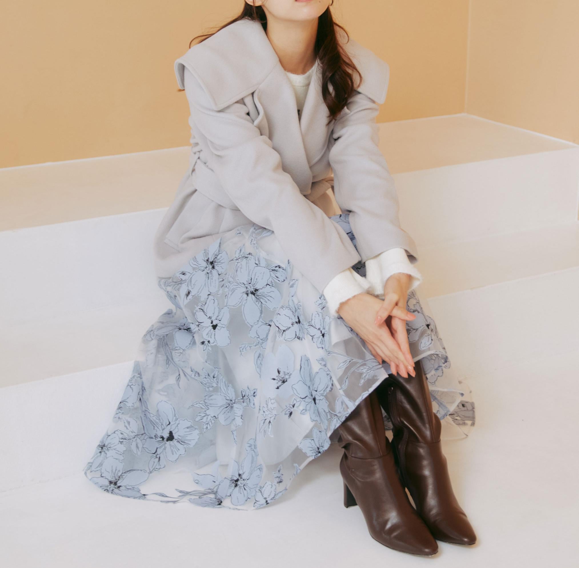 ベロアリボンオパールフラワースカート ブルー