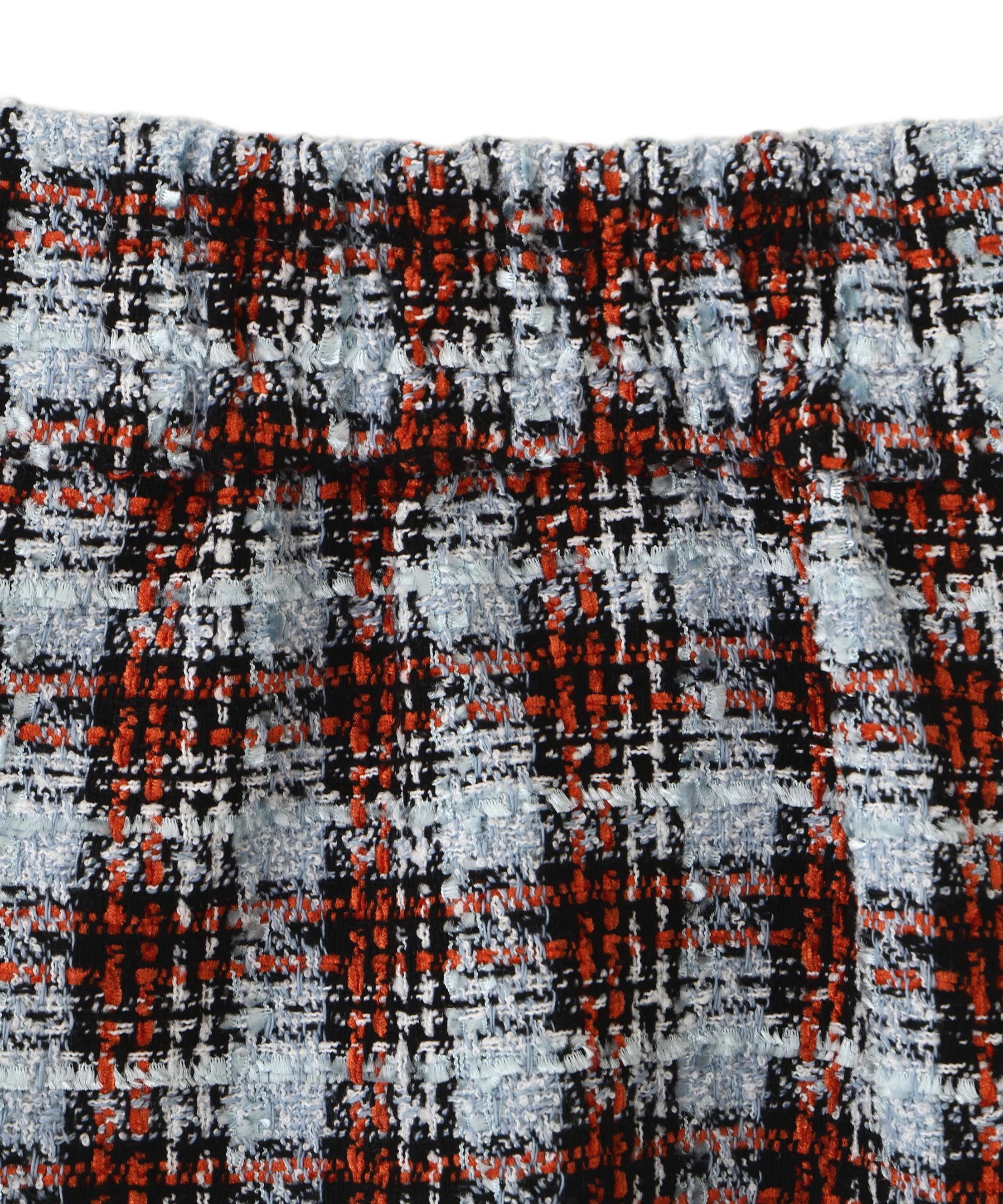 ツィードチェックビジュー釦ミニスカート ブルー1