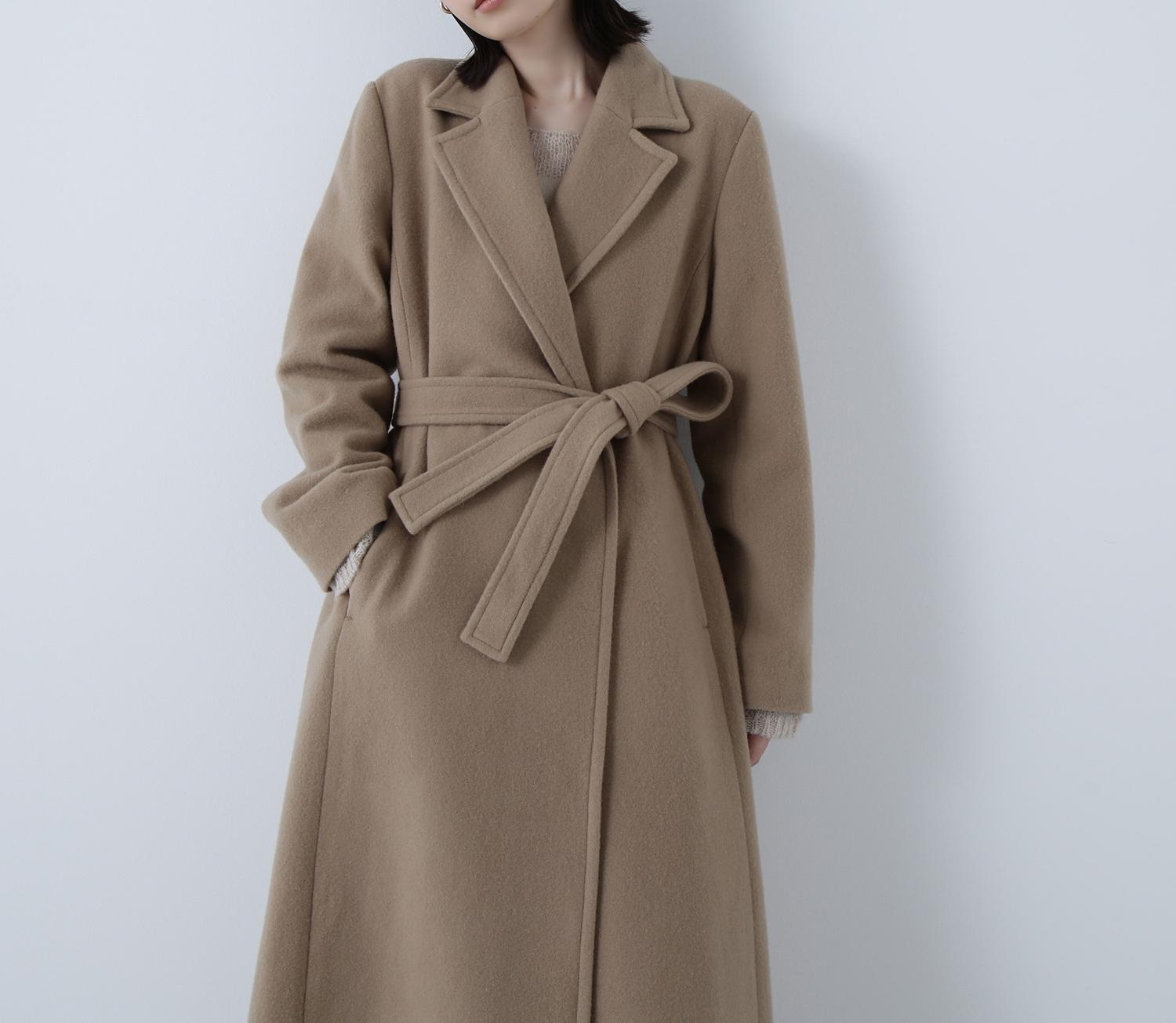 テーラーベルテッドロングコート ソフトキャメル1