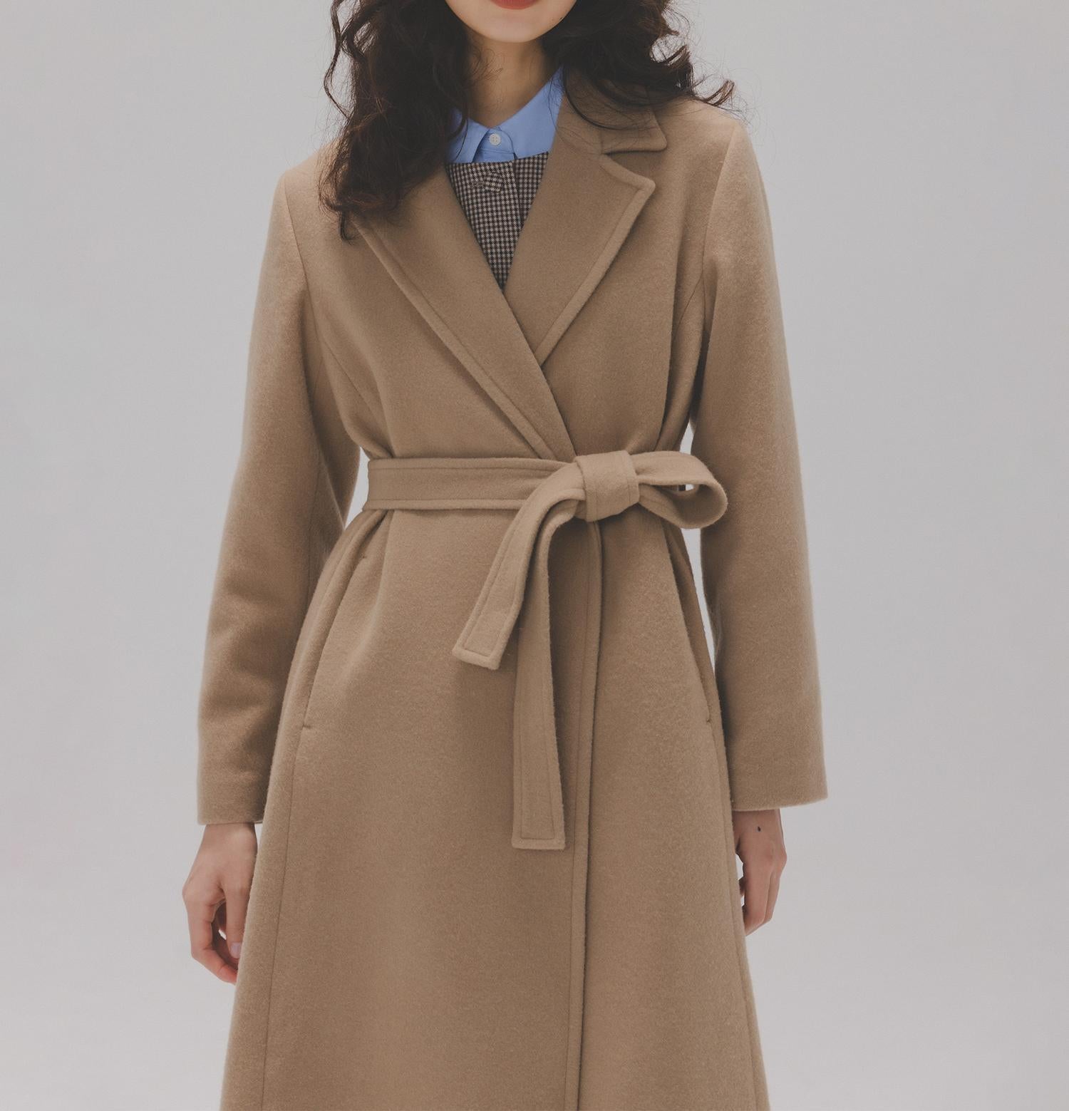 テーラーベルテッドロングコート ソフトキャメル1