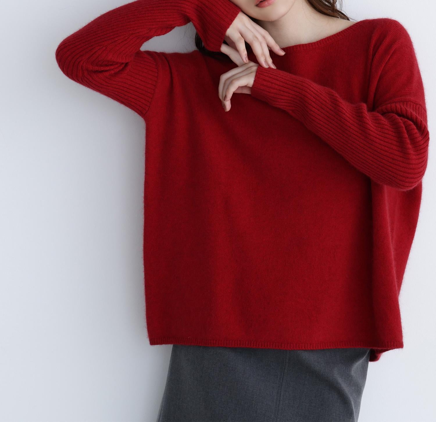 ウールブレンドヘアリーニット レッド