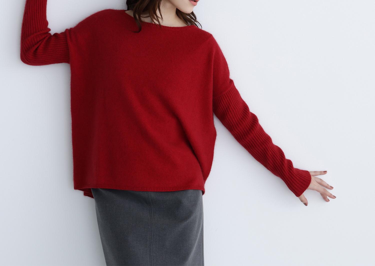 ウールブレンドヘアリーニット レッド