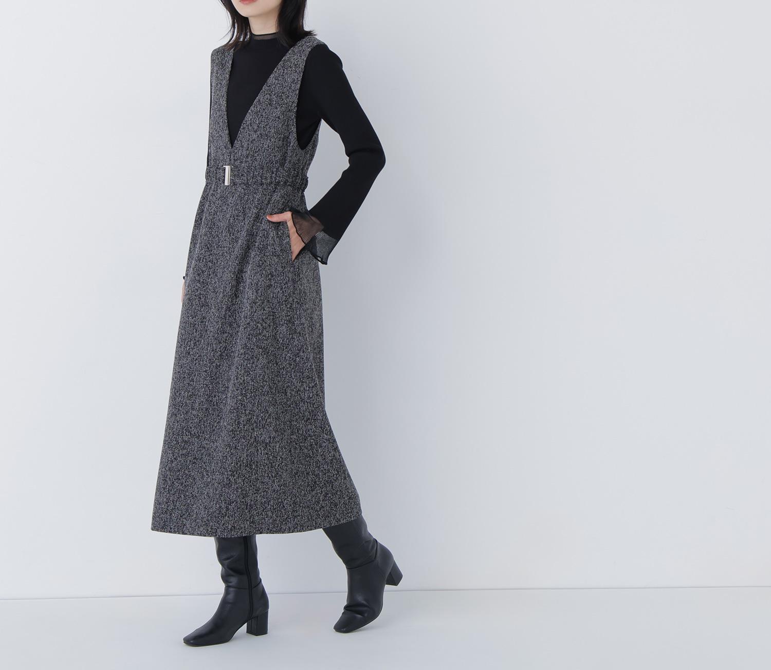 ベルト付Vネックジャンスカ ブラックベース2