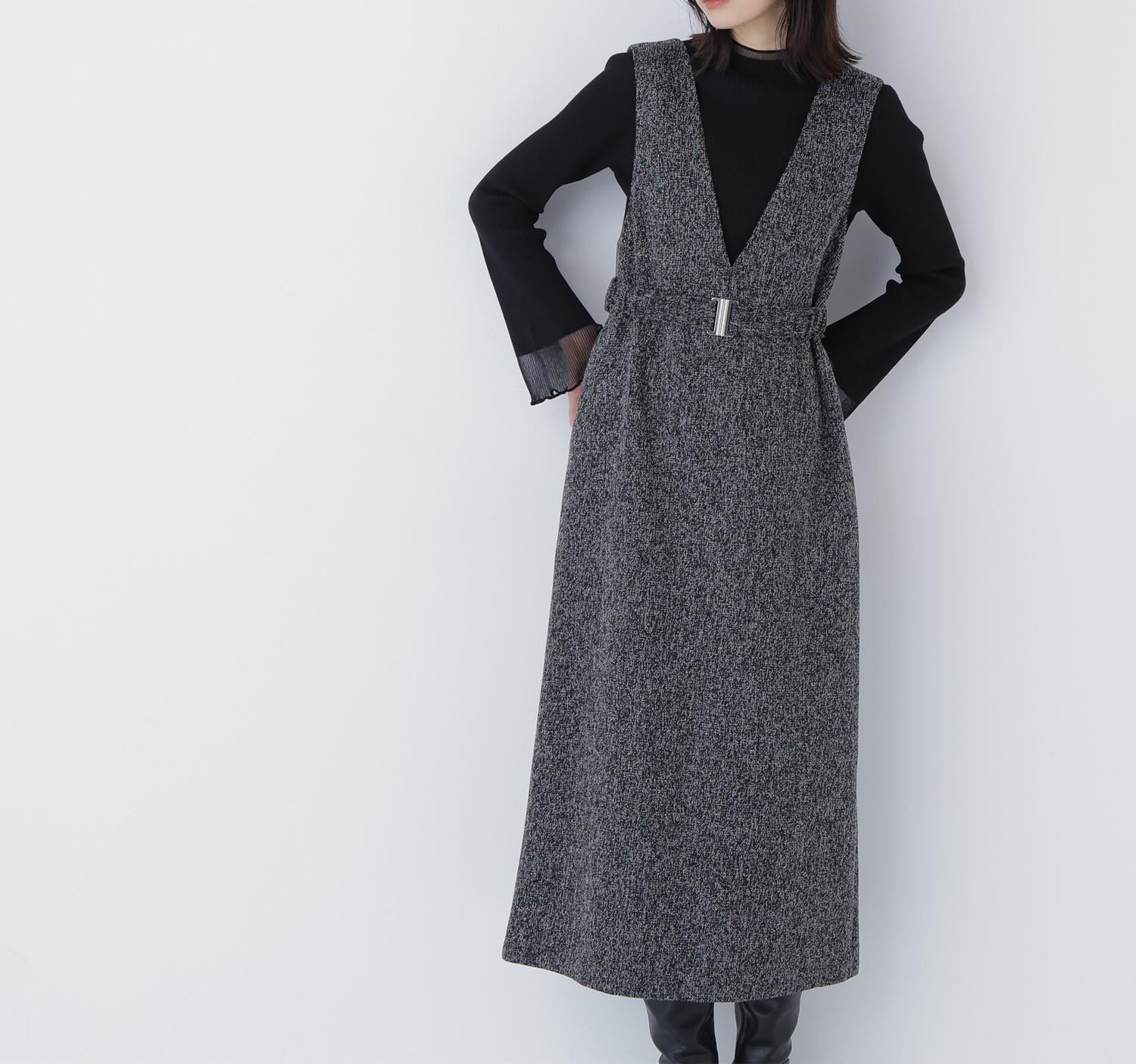 ベルト付Vネックジャンスカ ブラックベース2