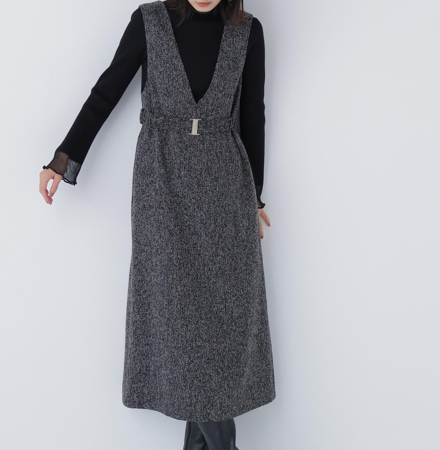 ベルト付Vネックジャンスカ ブラックベース2