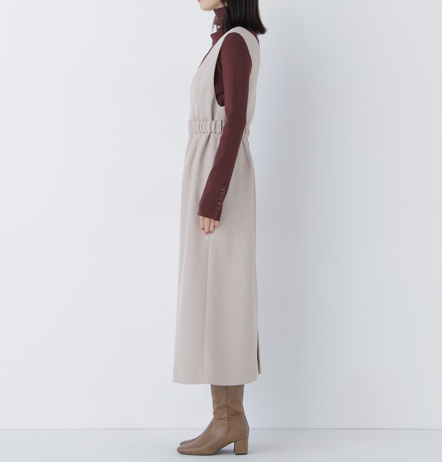 ベルト付Vネックジャンスカ ベージュベース2