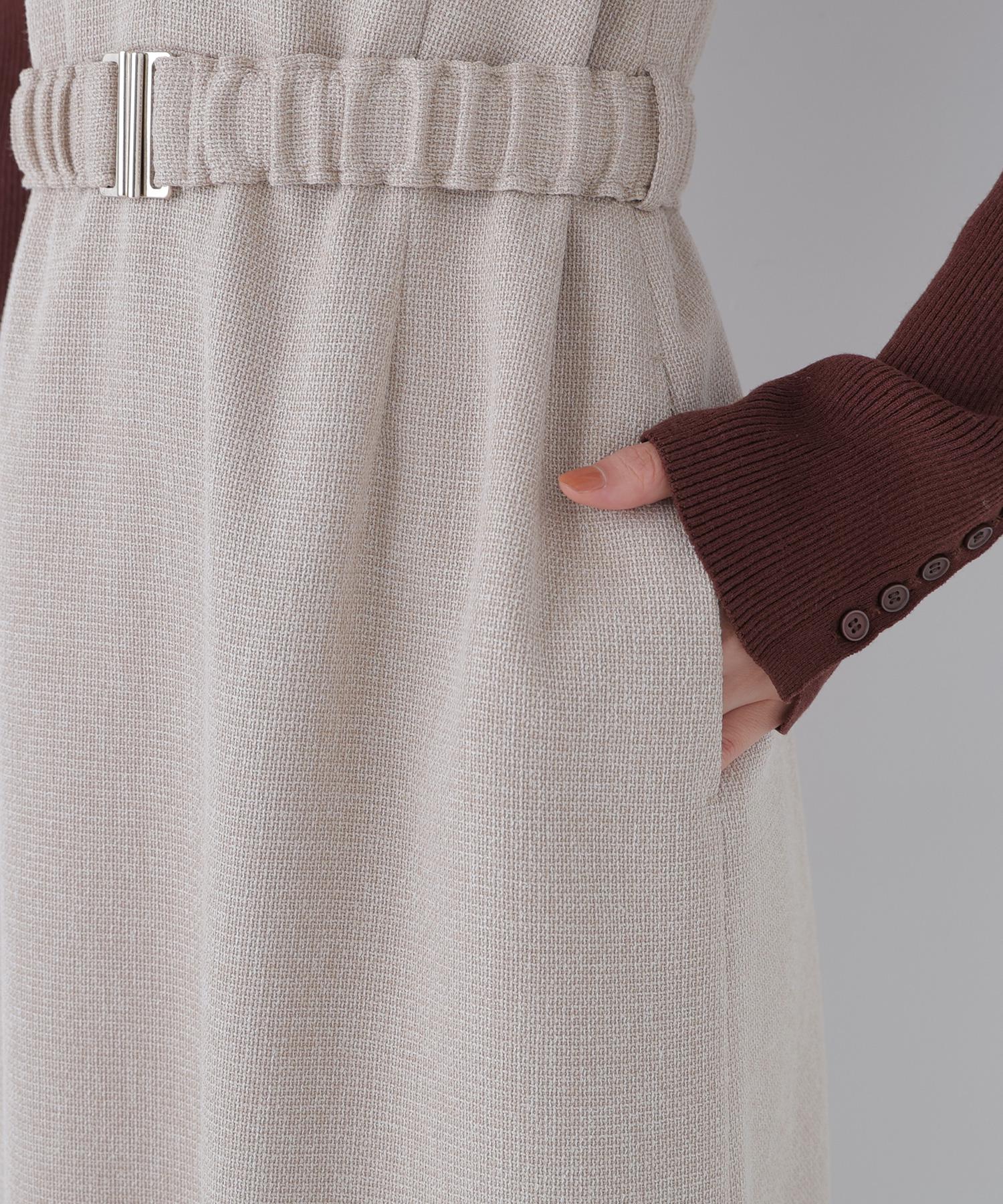 ベルト付Vネックジャンスカ ベージュベース2