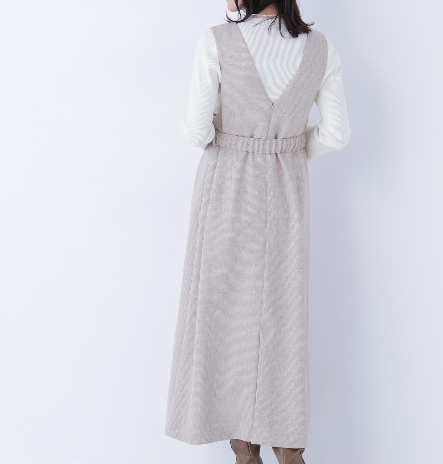 ベルト付Vネックジャンスカ ベージュベース2