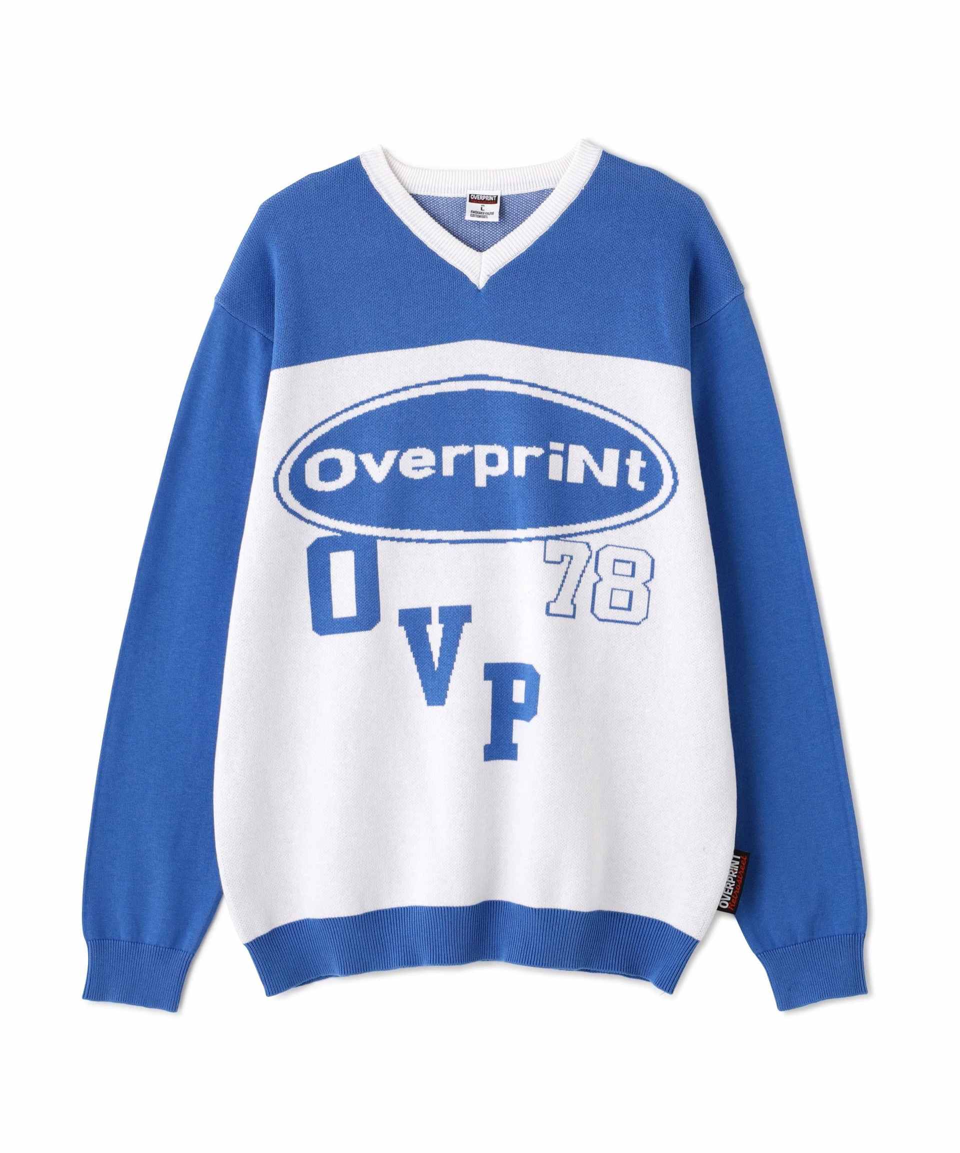ovepint/オーバープリント/OVAL V NECK COTTON KNIT ブルー