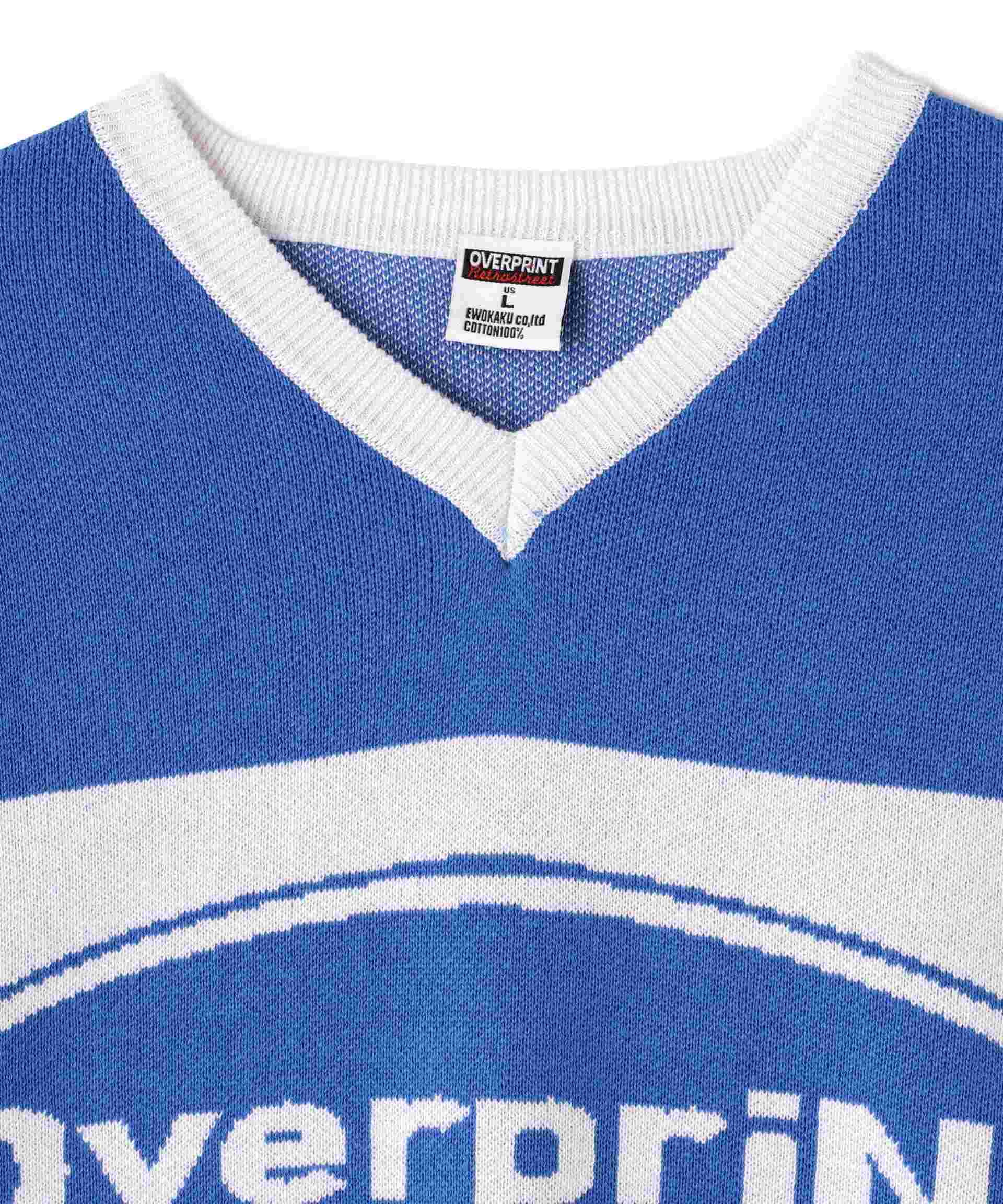 ovepint/オーバープリント/OVAL V NECK COTTON KNIT ブルー