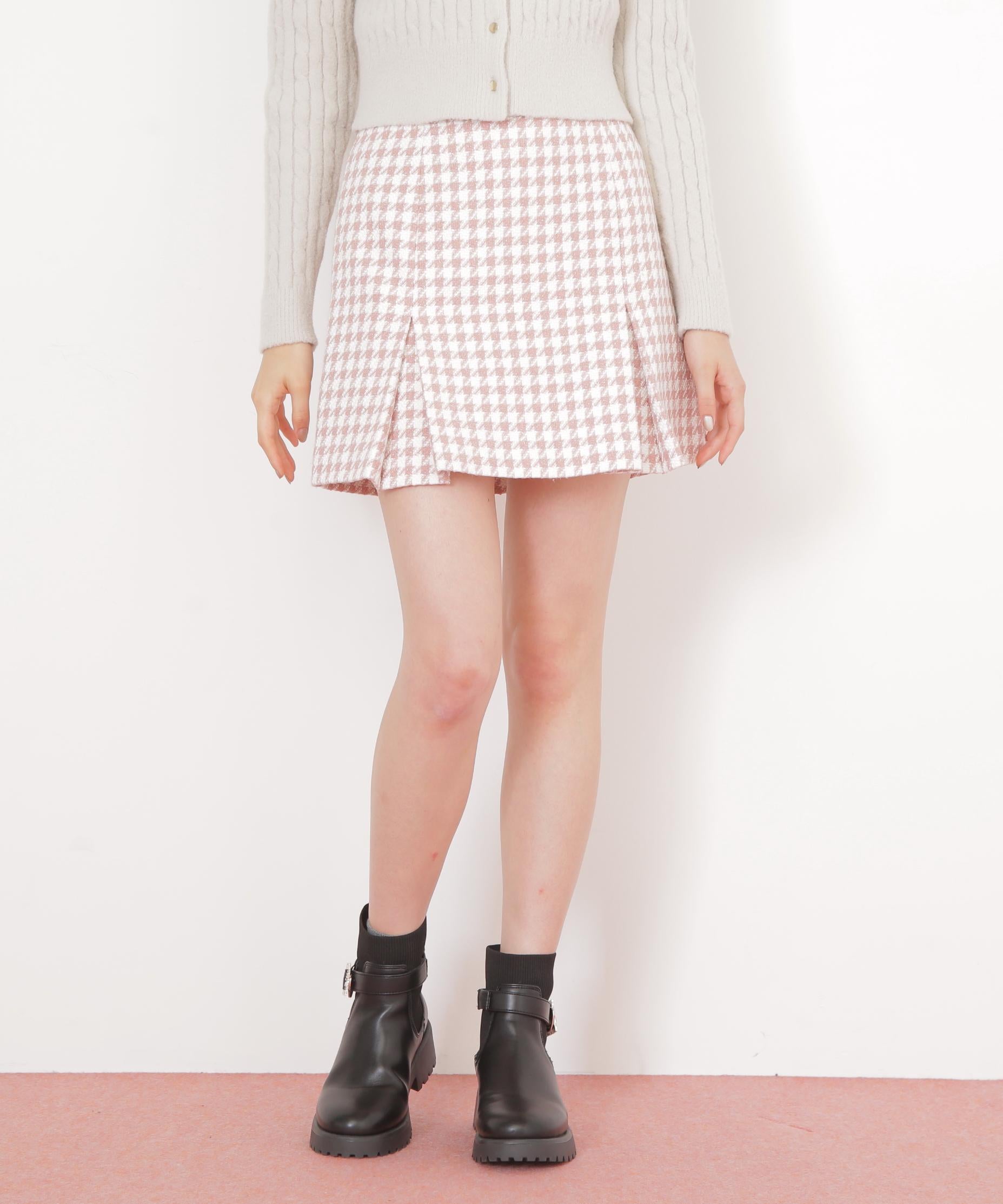 千鳥ツイードタイトミニスカート ピンク1