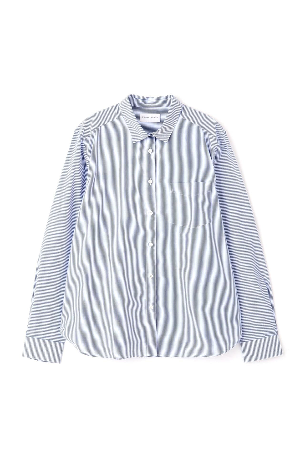 ◆コットンベーシックシャツ ブルーロンスト3