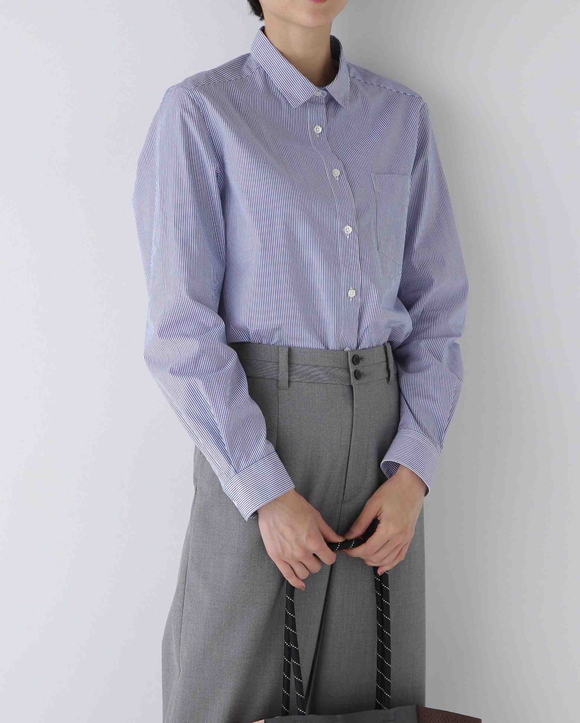 ◆コットンベーシックシャツ ブルーロンスト3