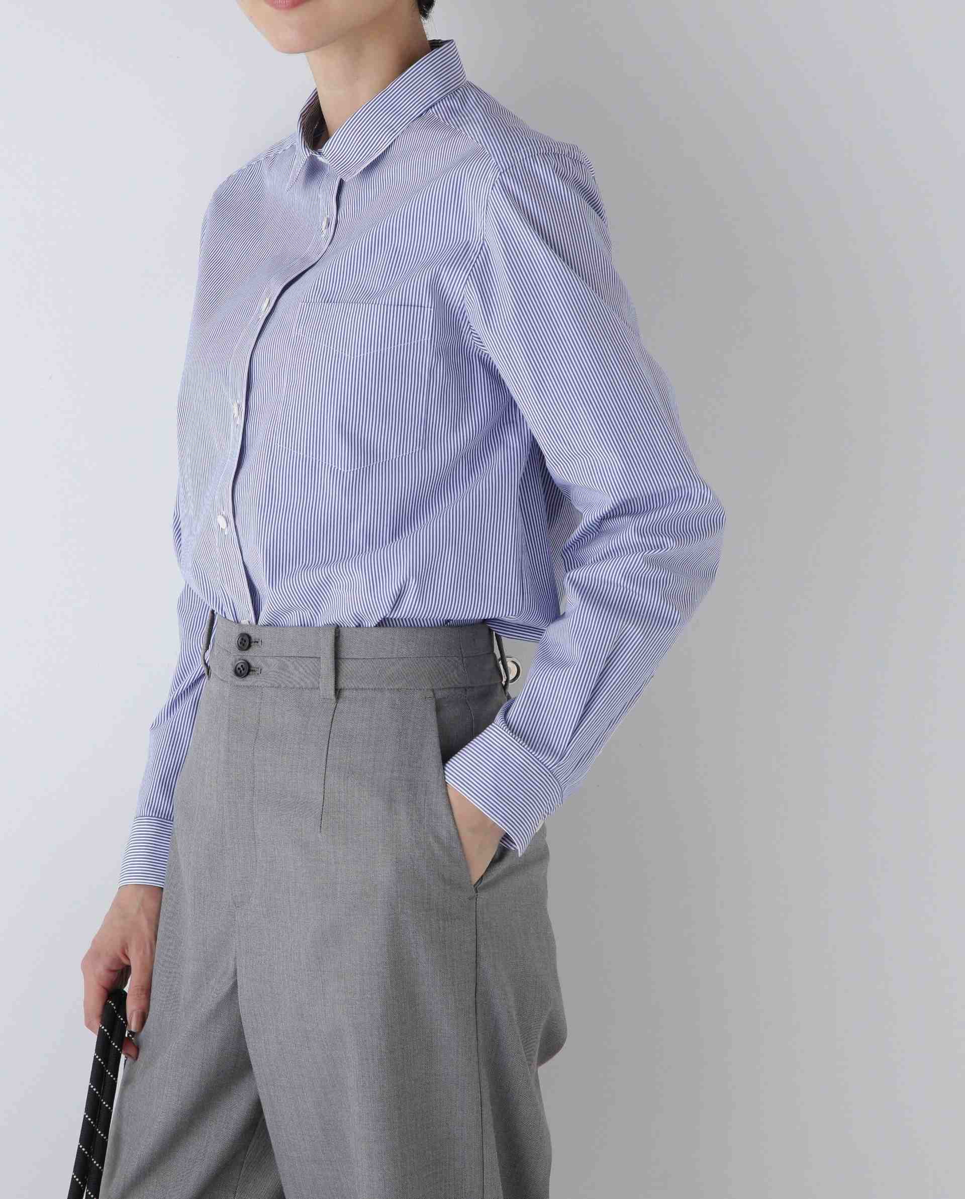 ◆コットンベーシックシャツ ブルーロンスト3