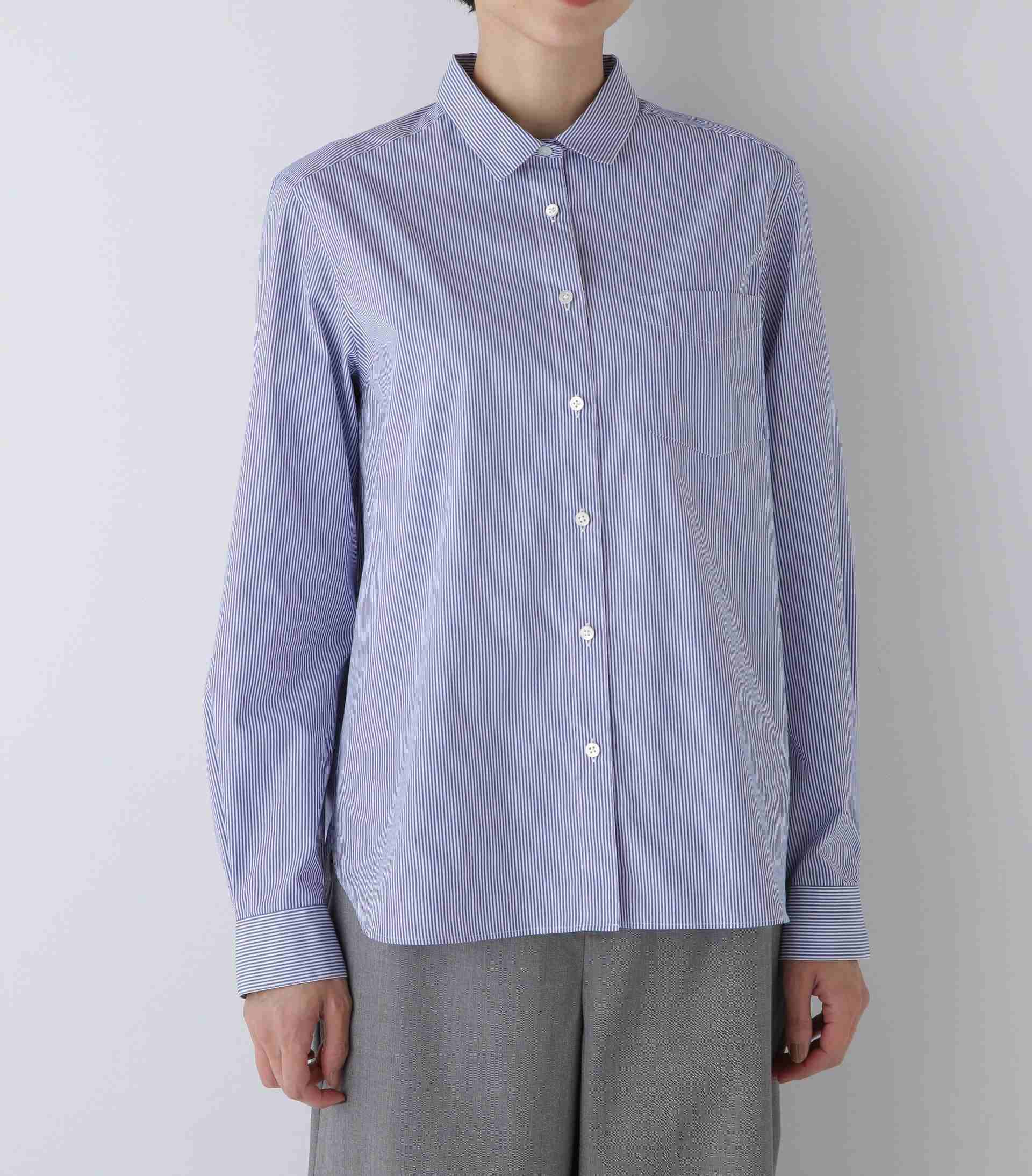 ◆コットンベーシックシャツ ブルーロンスト3