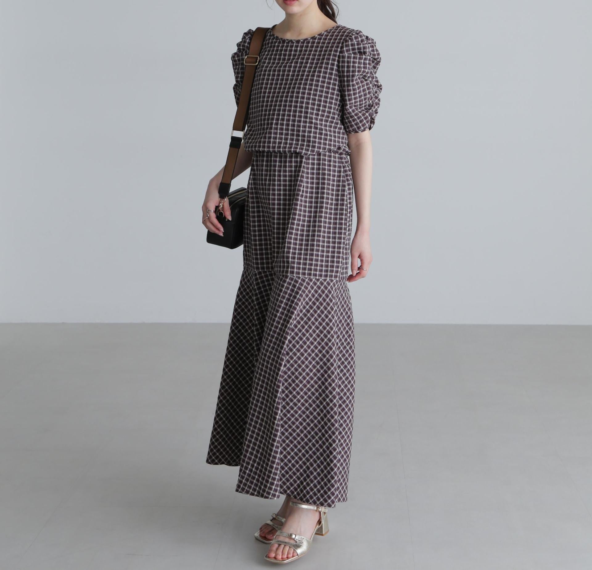 前後２ＷＡＹボリュームスリーブワンピース ブラウンベース1