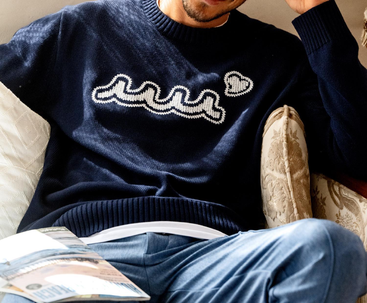 muta MA>INE/ムータ マリン/別注 WAVE C>EW KNIT ネイビー