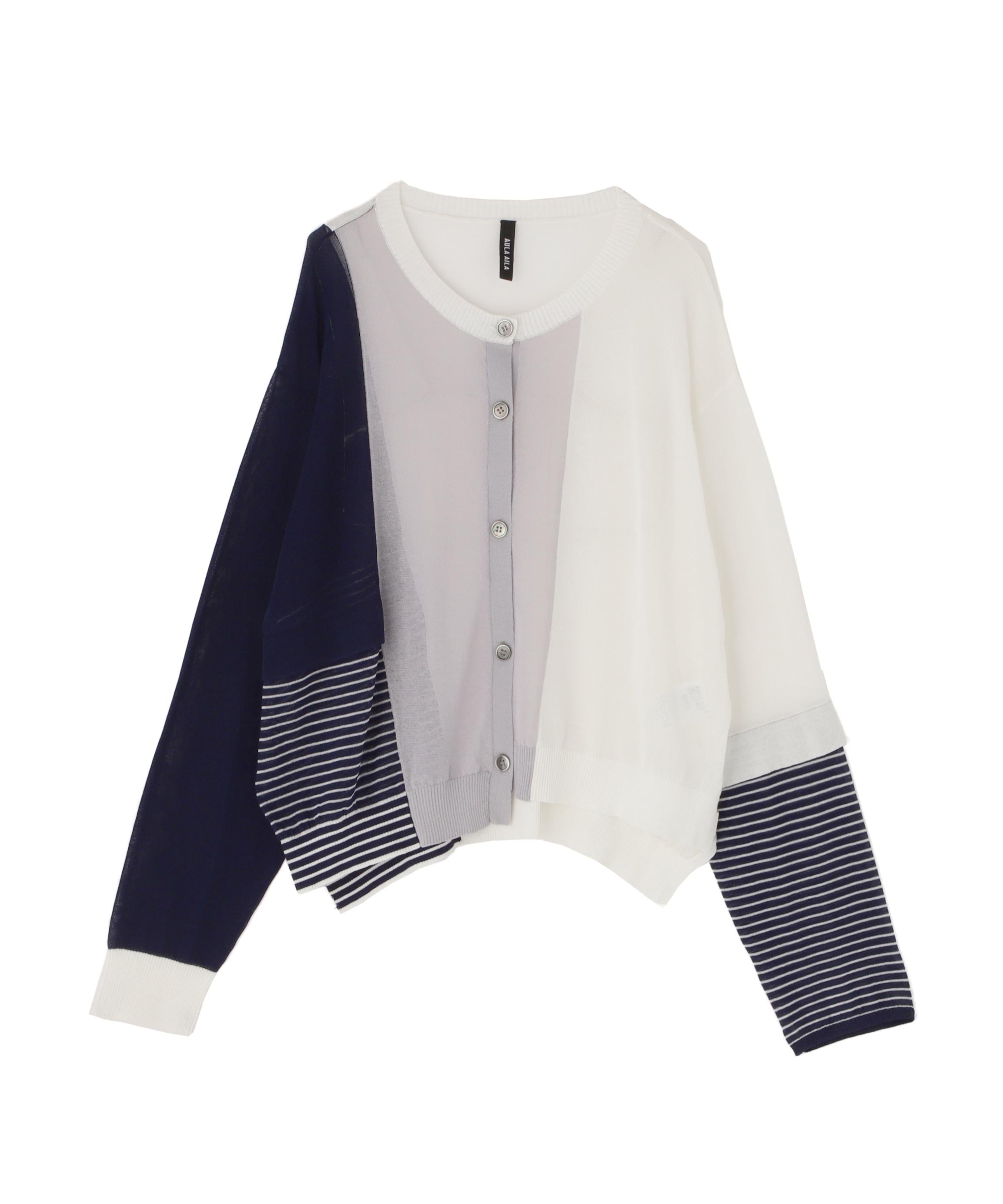 AULA AILA/アウラアイラ/別注 COLO> RLOCK SHEE> KNIT CA>DIGAN サックス1