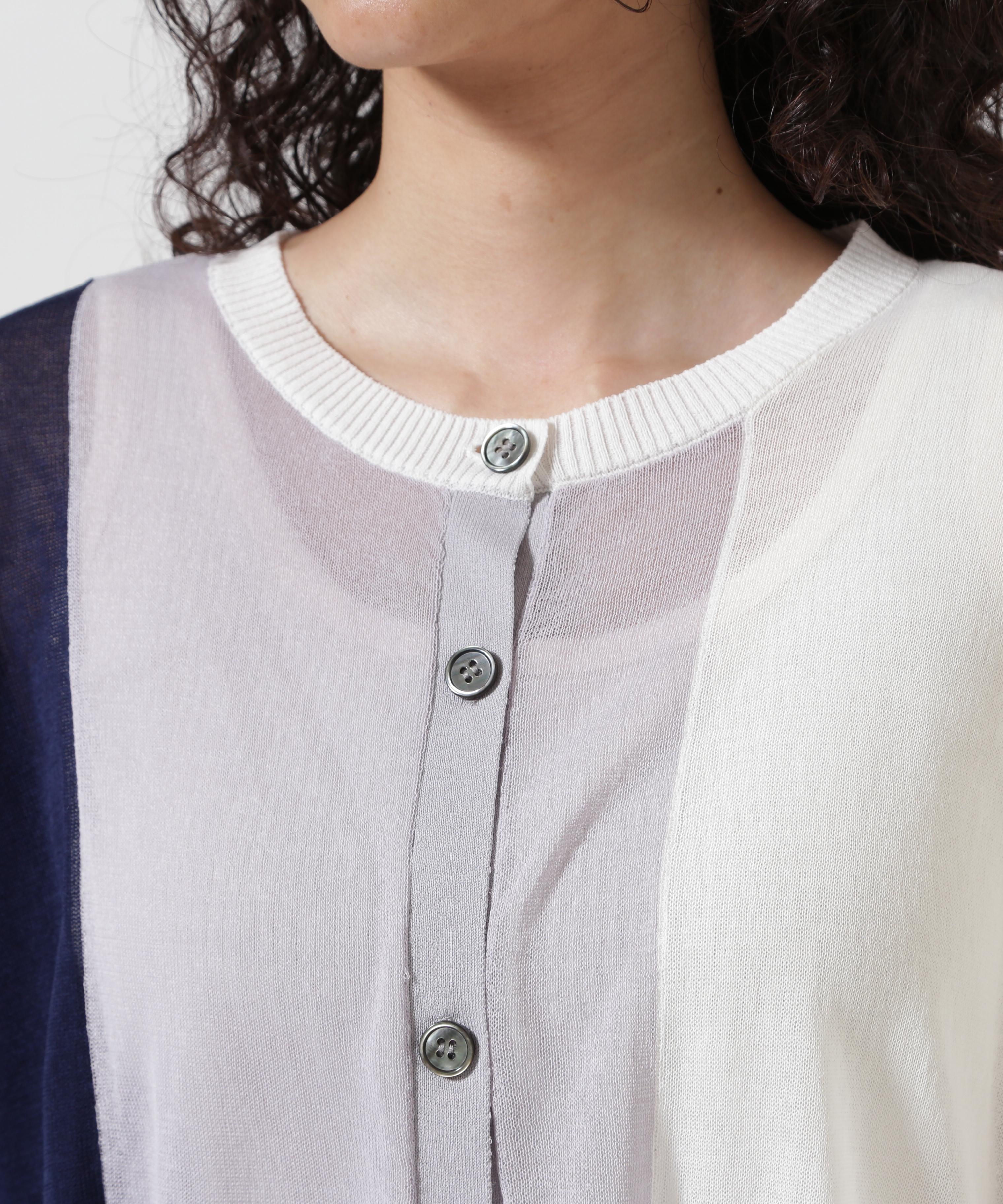AULA AILA/アウラアイラ/別注 COLOR BLOCK SHEER KNIT CARDIGAN サックス1