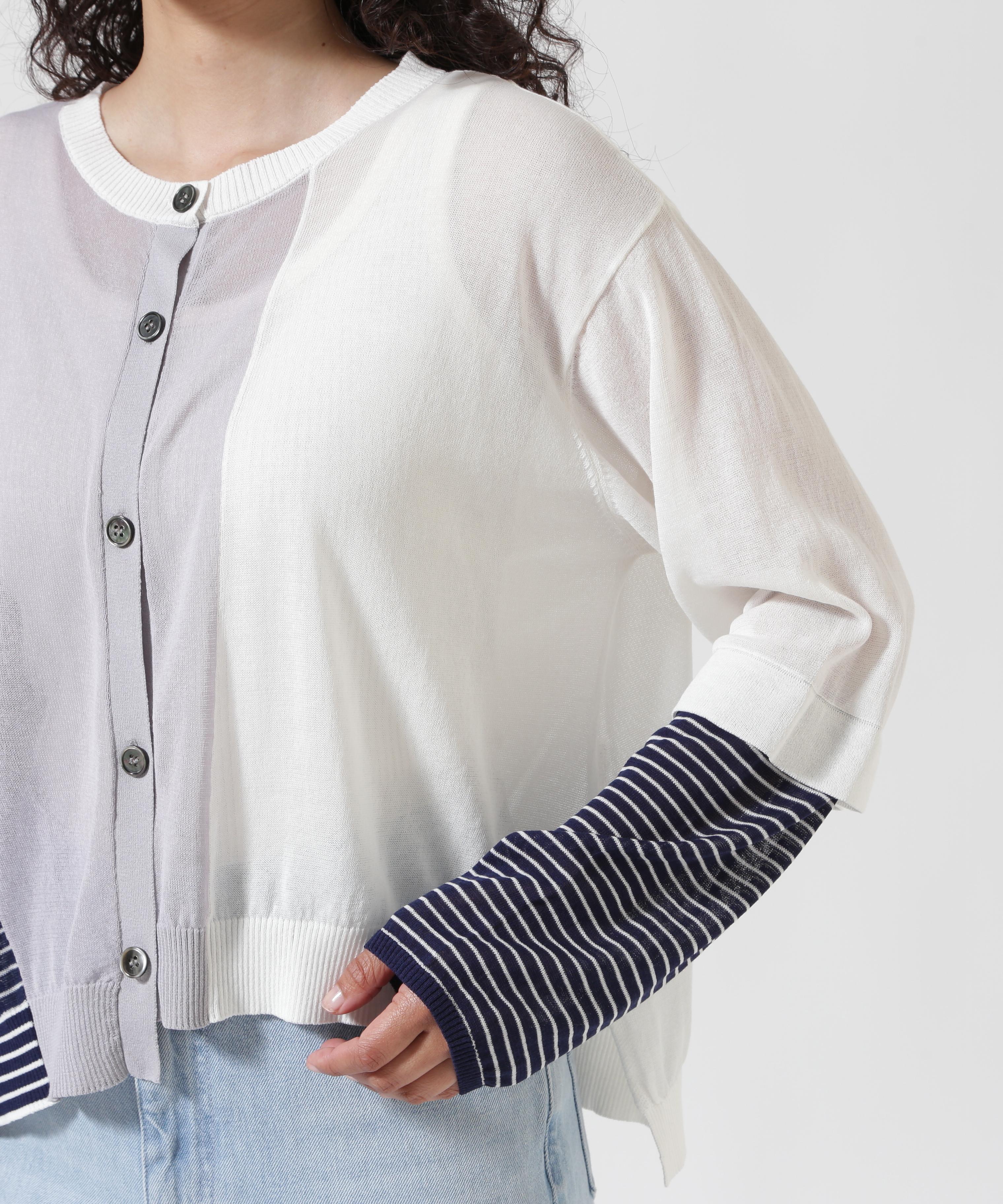 AULA AILA/アウラアイラ/別注 COLOR BLOCK SHEER KNIT CARDIGAN サックス1