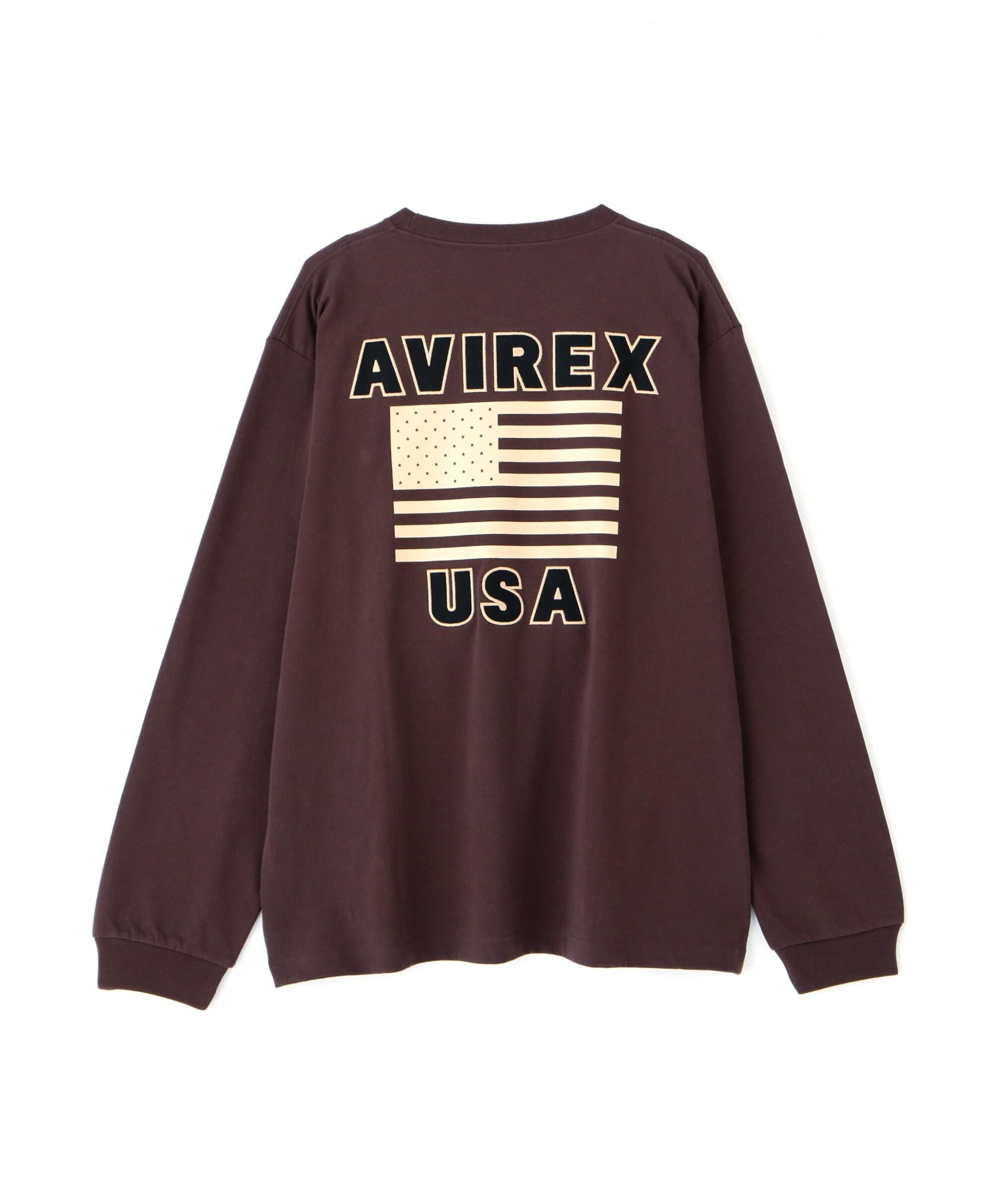 《WER&DEPOT限定》AME>ICAN FLAGS L/S T-SHI>T / アメリカン フラッグス 長袖 Tシャツ / AVI>EX ダークブラウン3