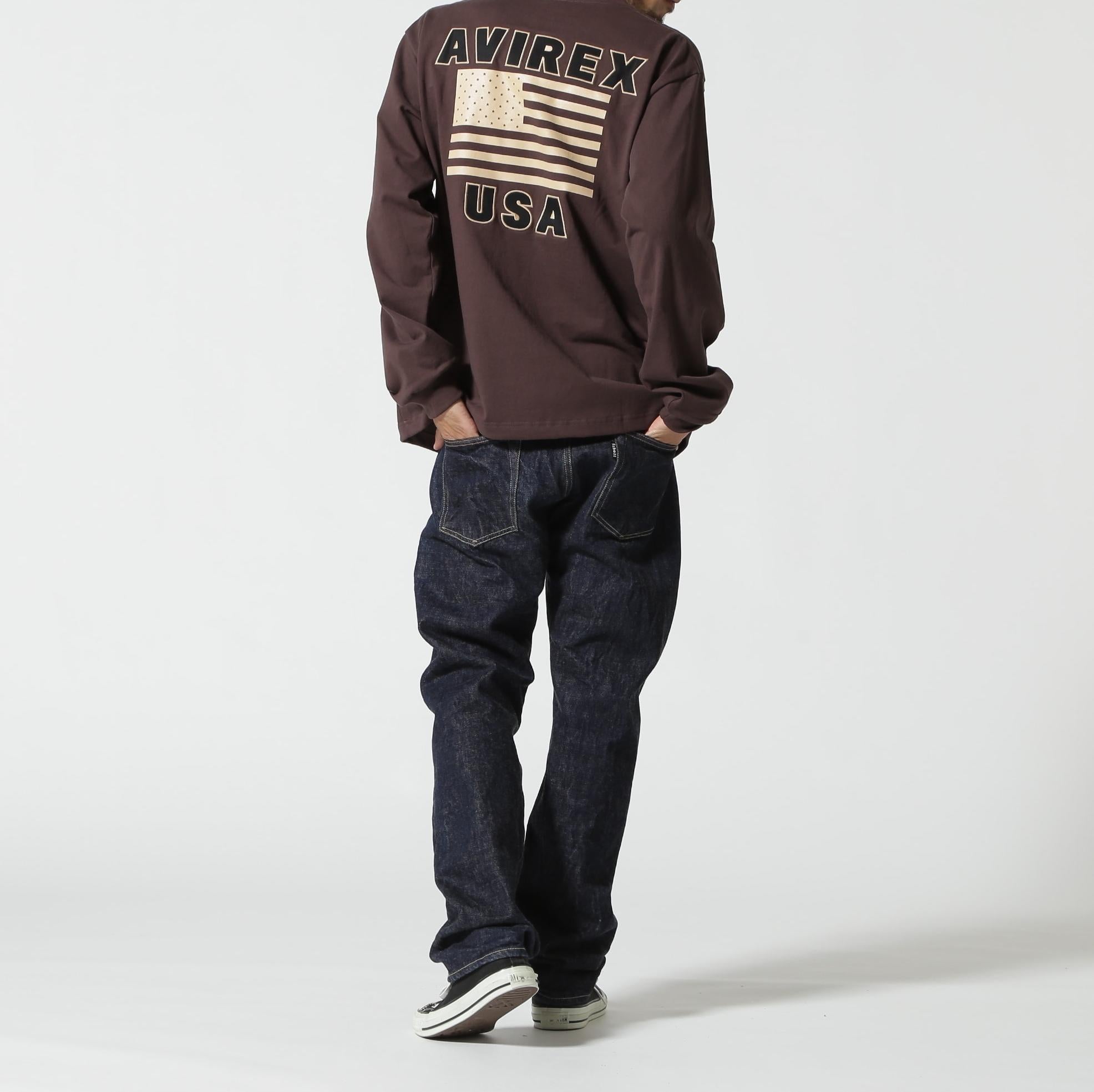 《WER&DEPOT限定》AME>ICAN FLAGS L/S T-SHI>T / アメリカン フラッグス 長袖 Tシャツ / AVI>EX ダークブラウン3