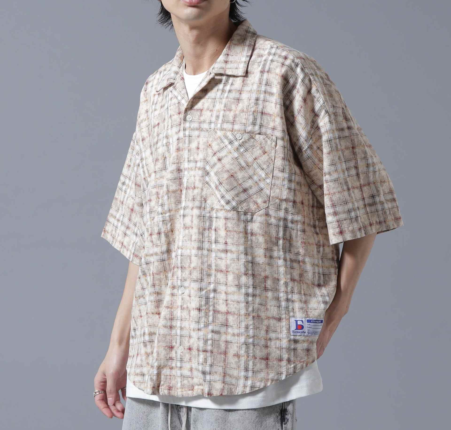 DankeSchon/BLEACH CHECK OPEN COLLAR SHIRTS
