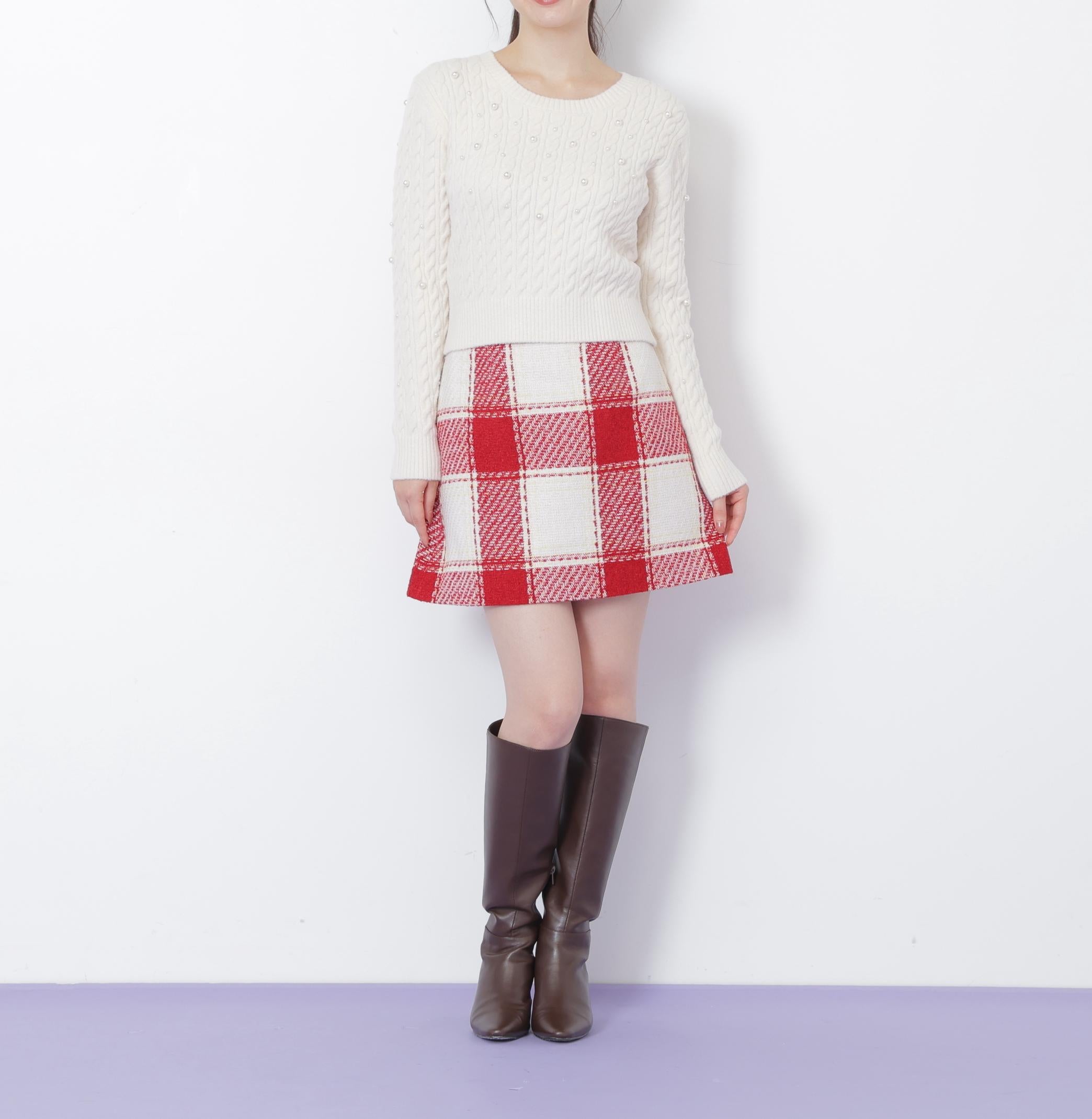 ロービングチェックミニスカート レッド1